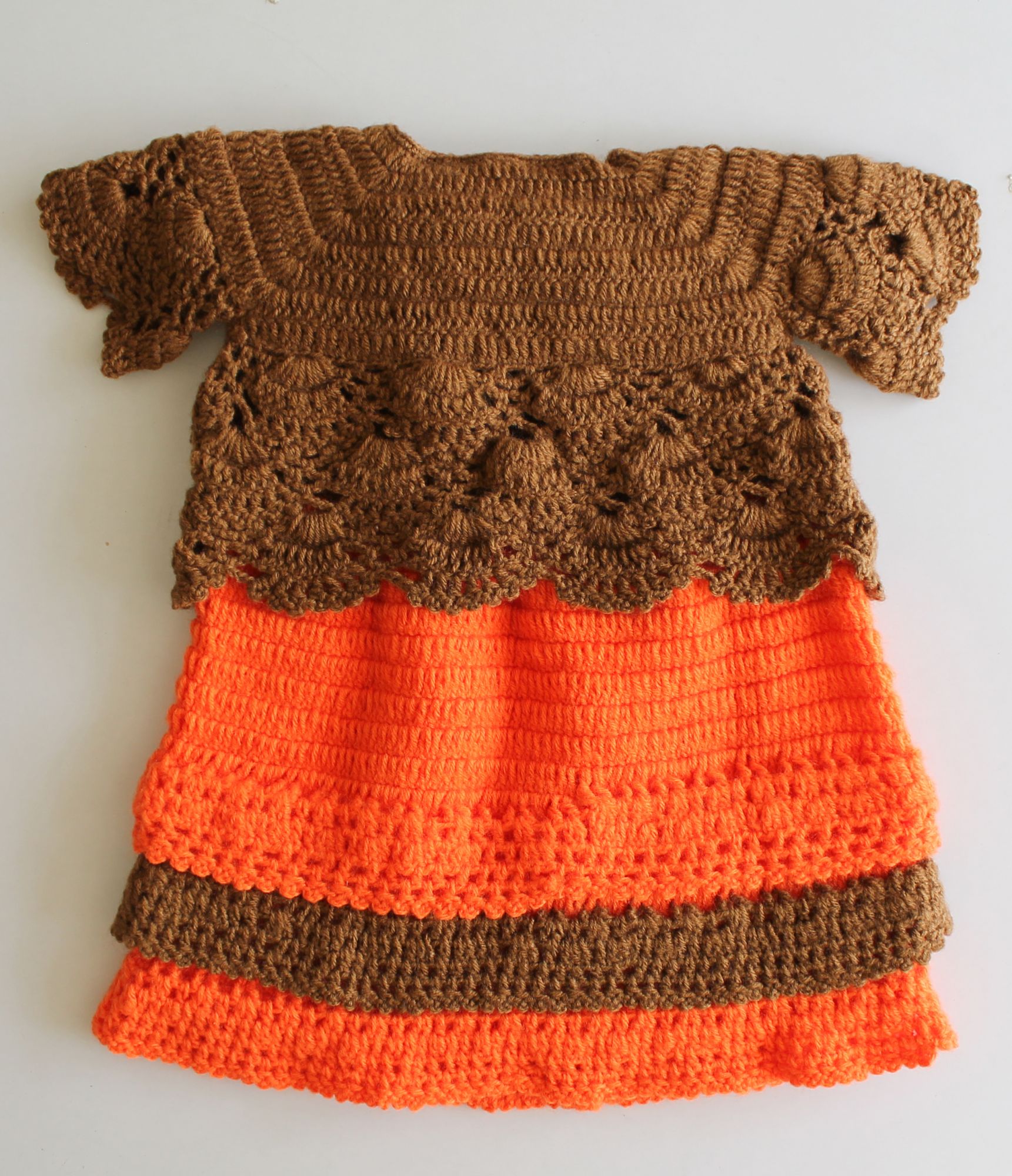 Woonie Solid Colour Handmade Layered Dress With Half Sleeves Jacket - Orange