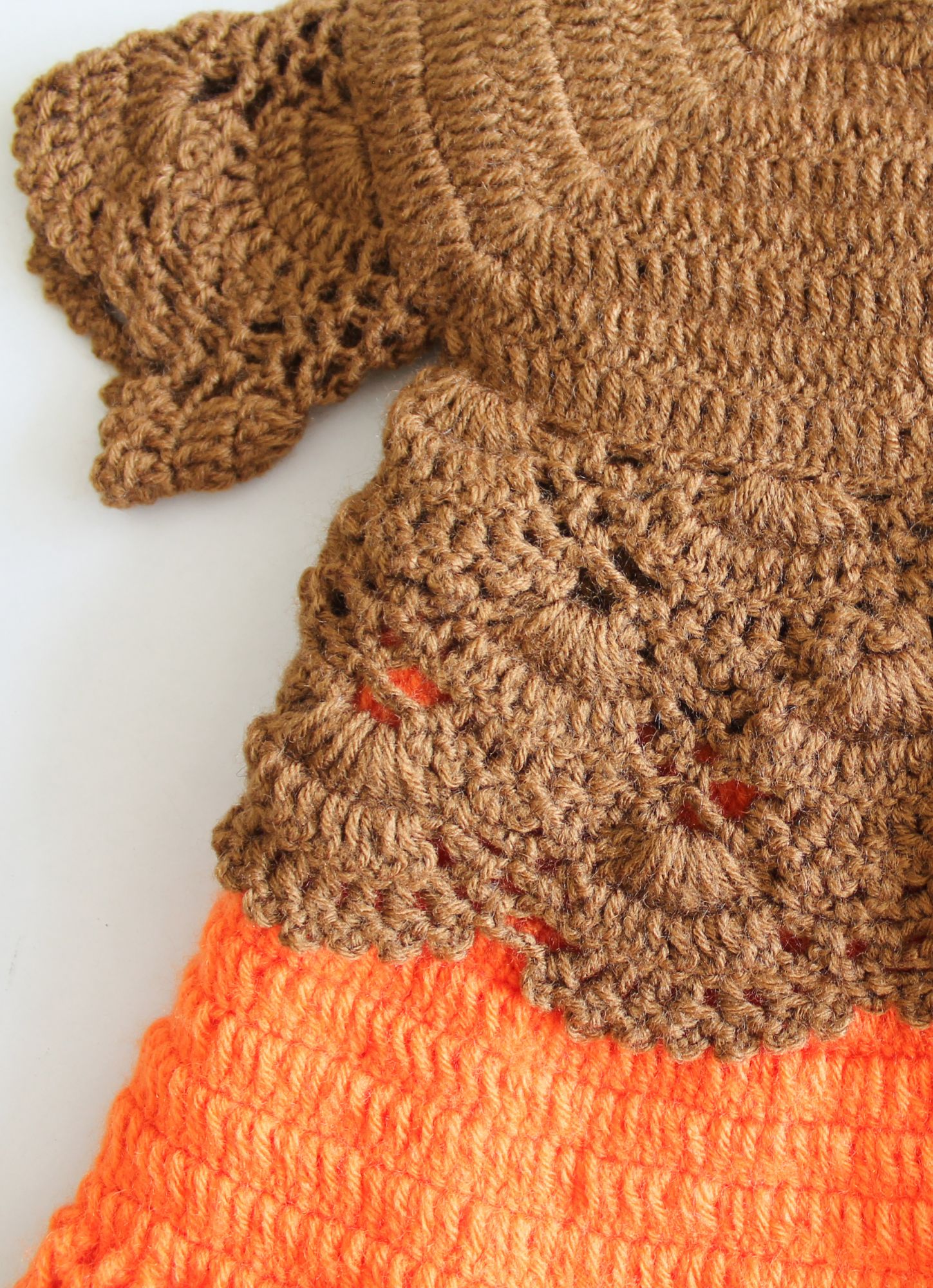 Woonie Solid Colour Handmade Layered Dress With Half Sleeves Jacket - Orange
