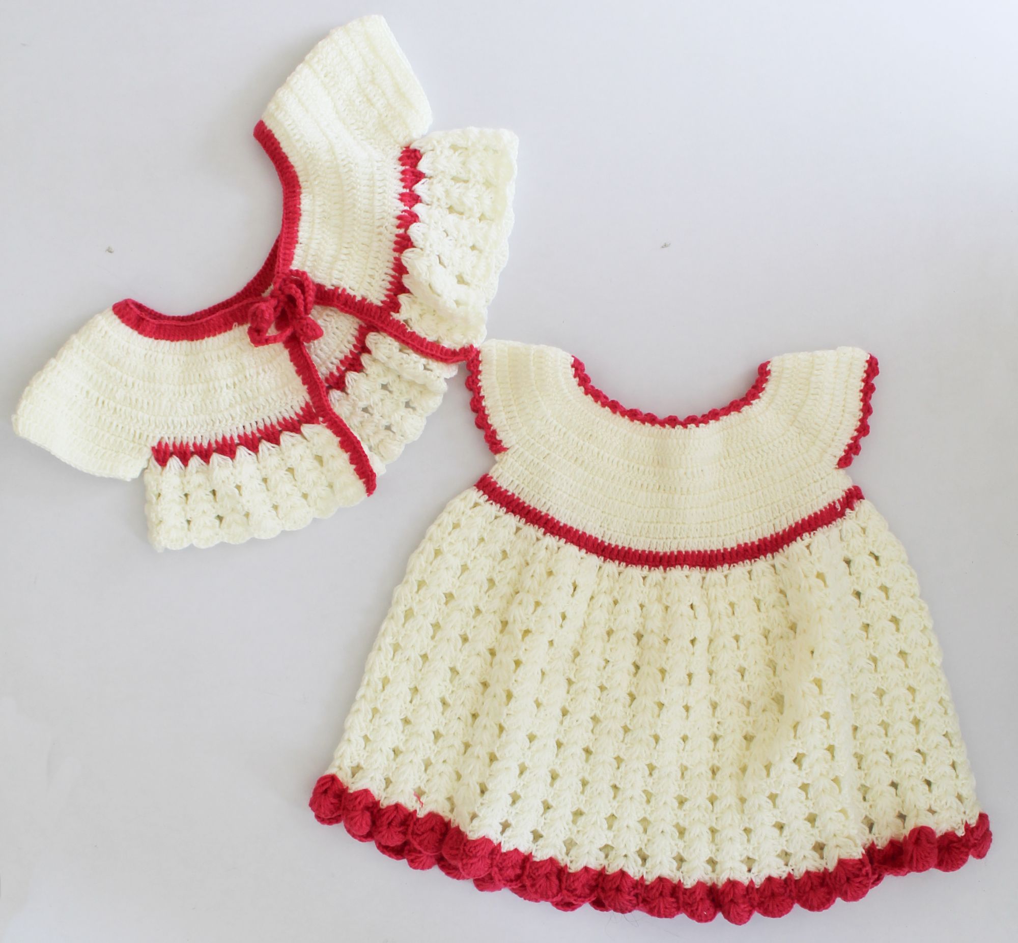 Woonie Short Sleeves Solid Colour Handmade Dress With Jacket - Cream