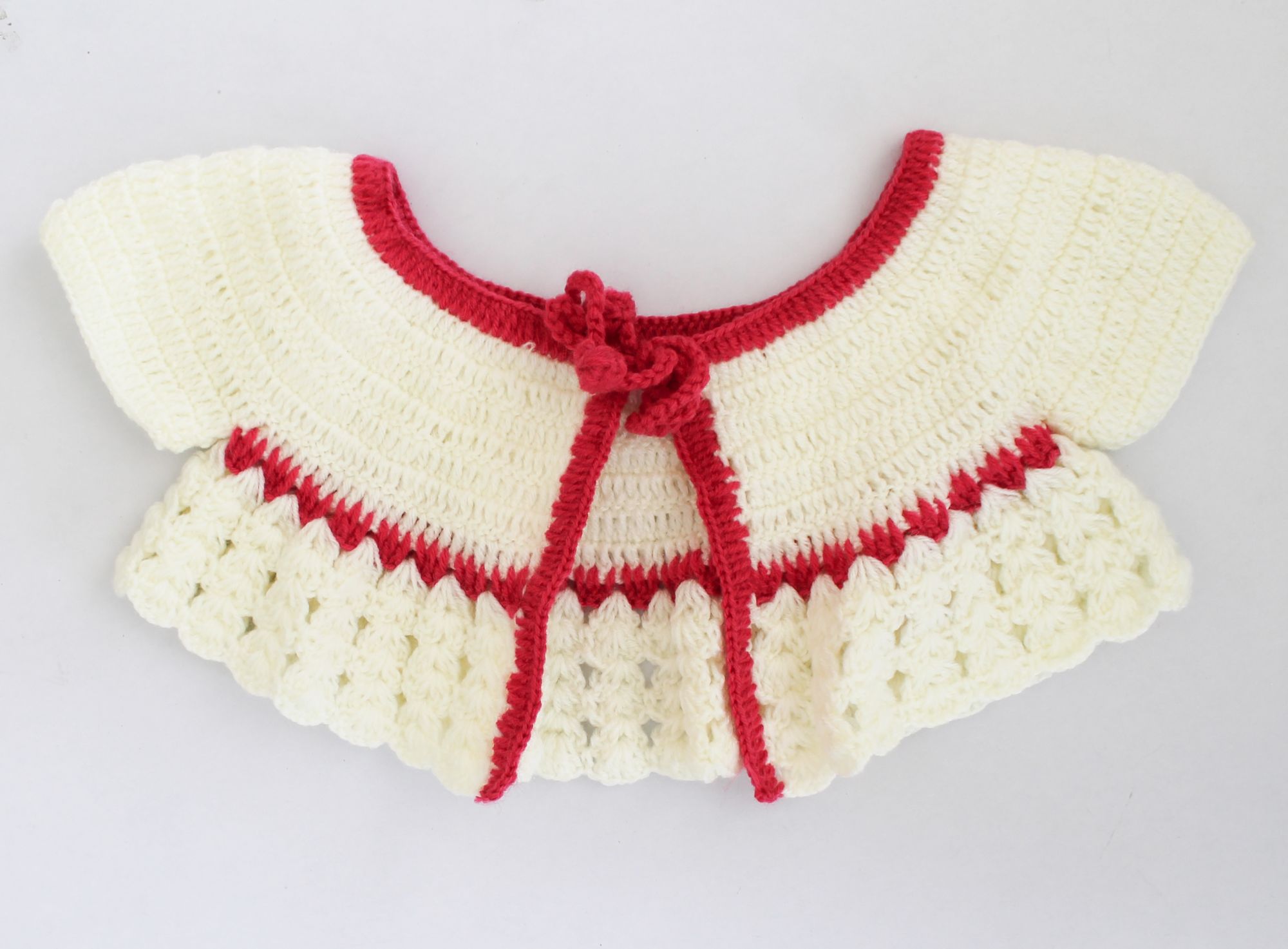 Woonie Short Sleeves Solid Colour Handmade Dress With Jacket - Cream