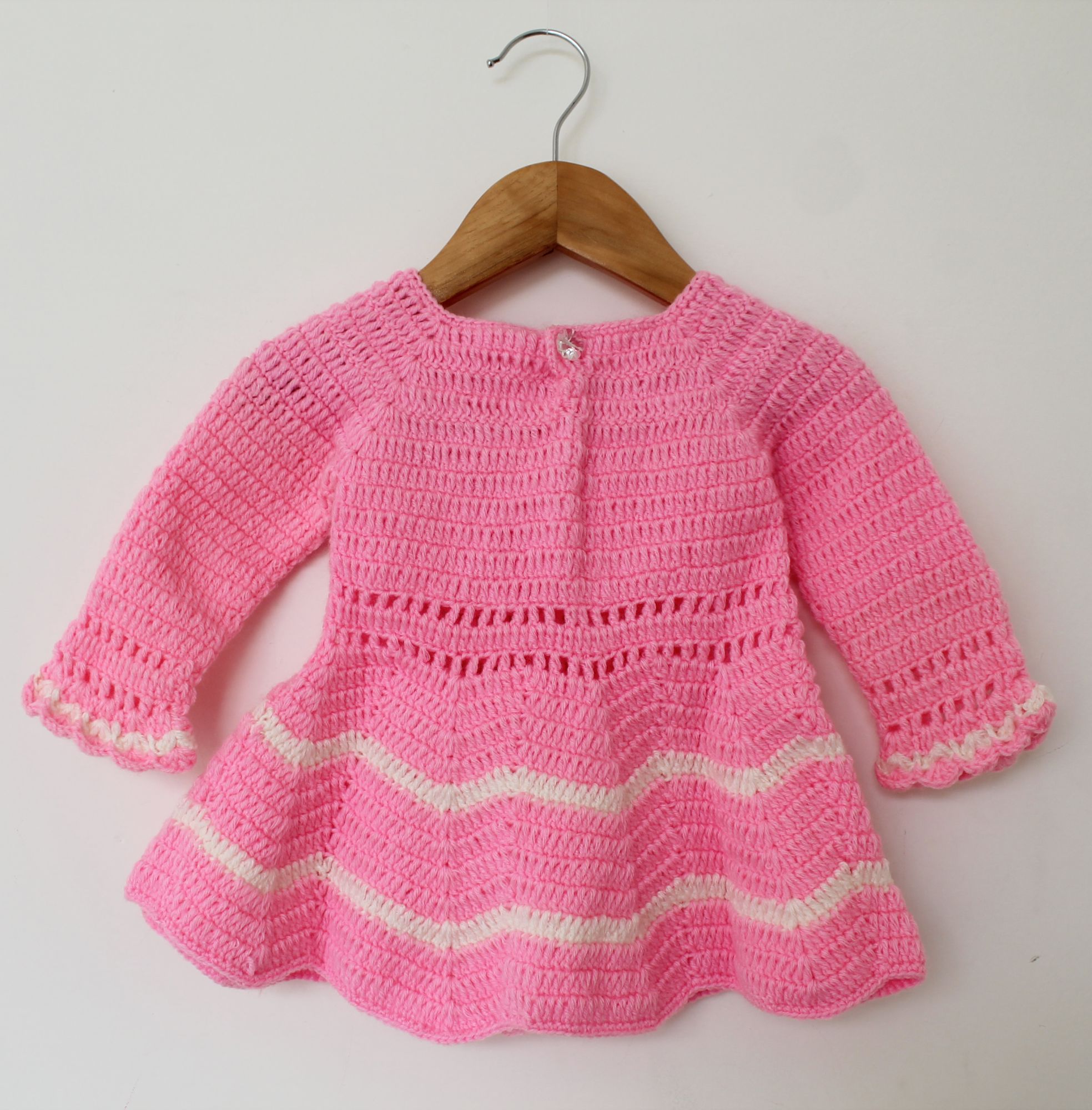 Woonie Flower Design Full Sleeves Handmade Dress - Pink