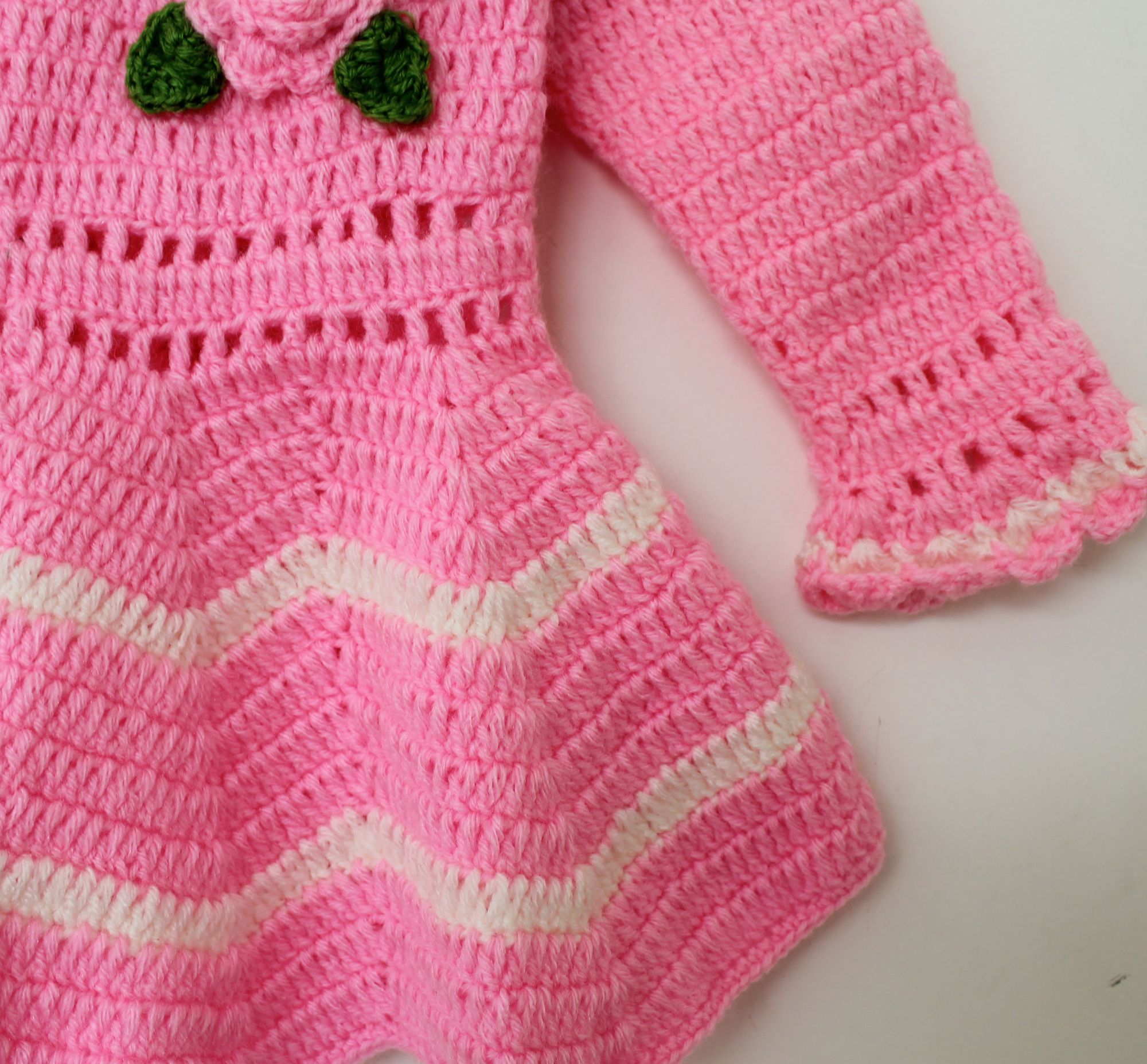 Woonie Flower Design Full Sleeves Handmade Dress - Pink