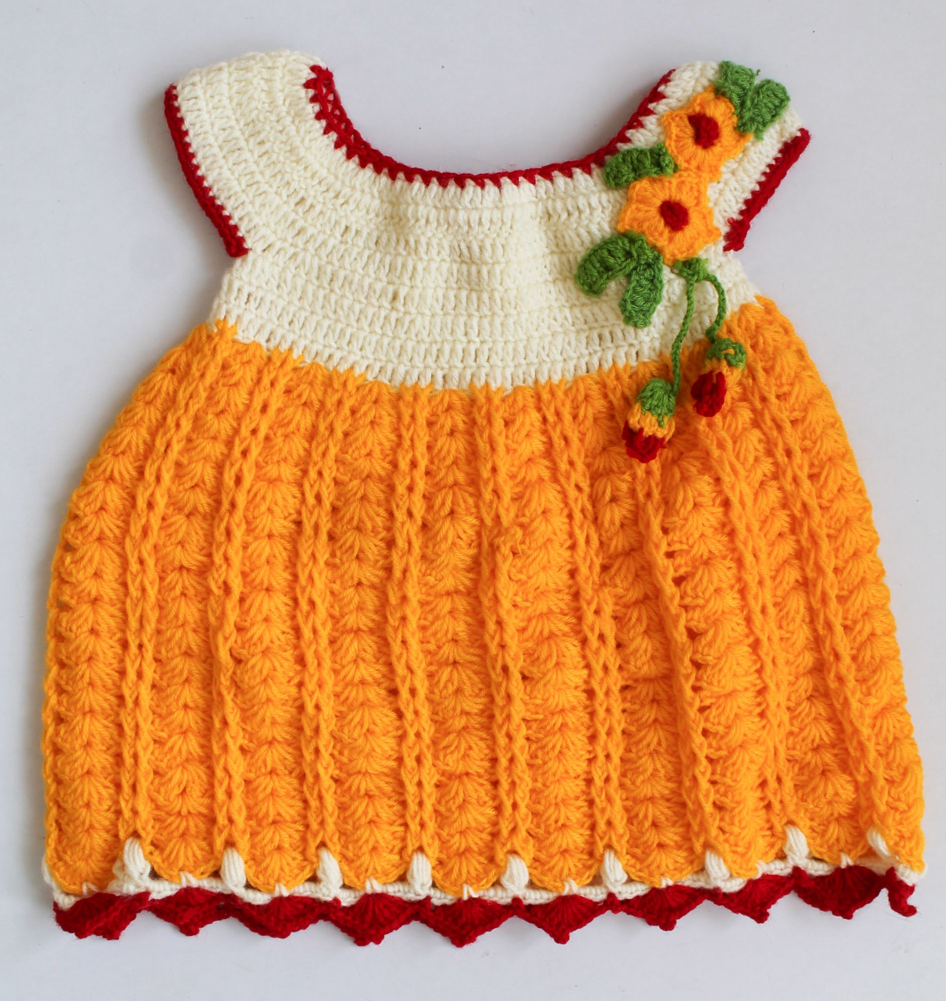 Woonie Handmade Short Sleeves Floral Dress With Headband & Booties - Orange