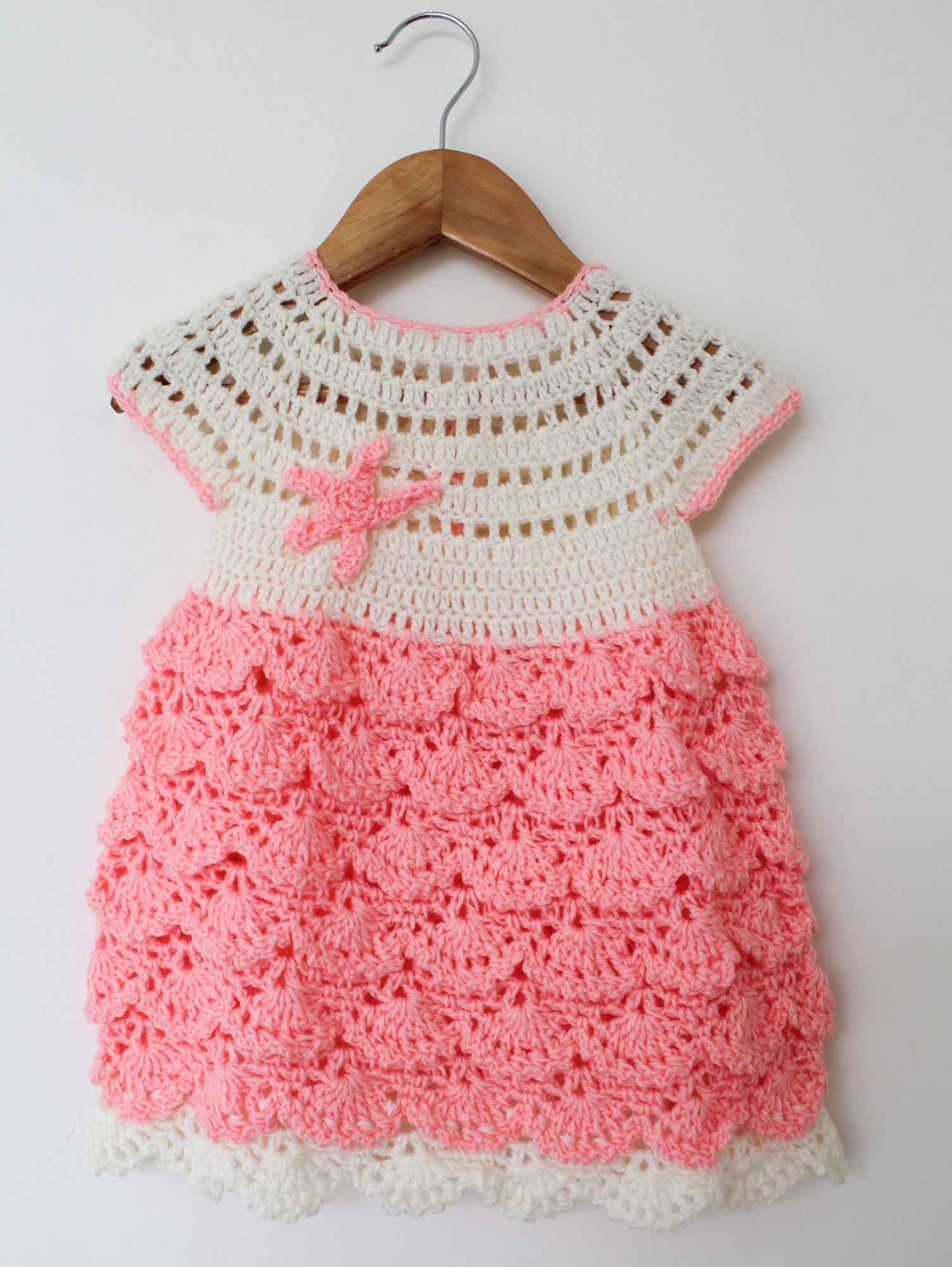 Woonie Handmade Short Sleeves Shell Design Dress - Pink