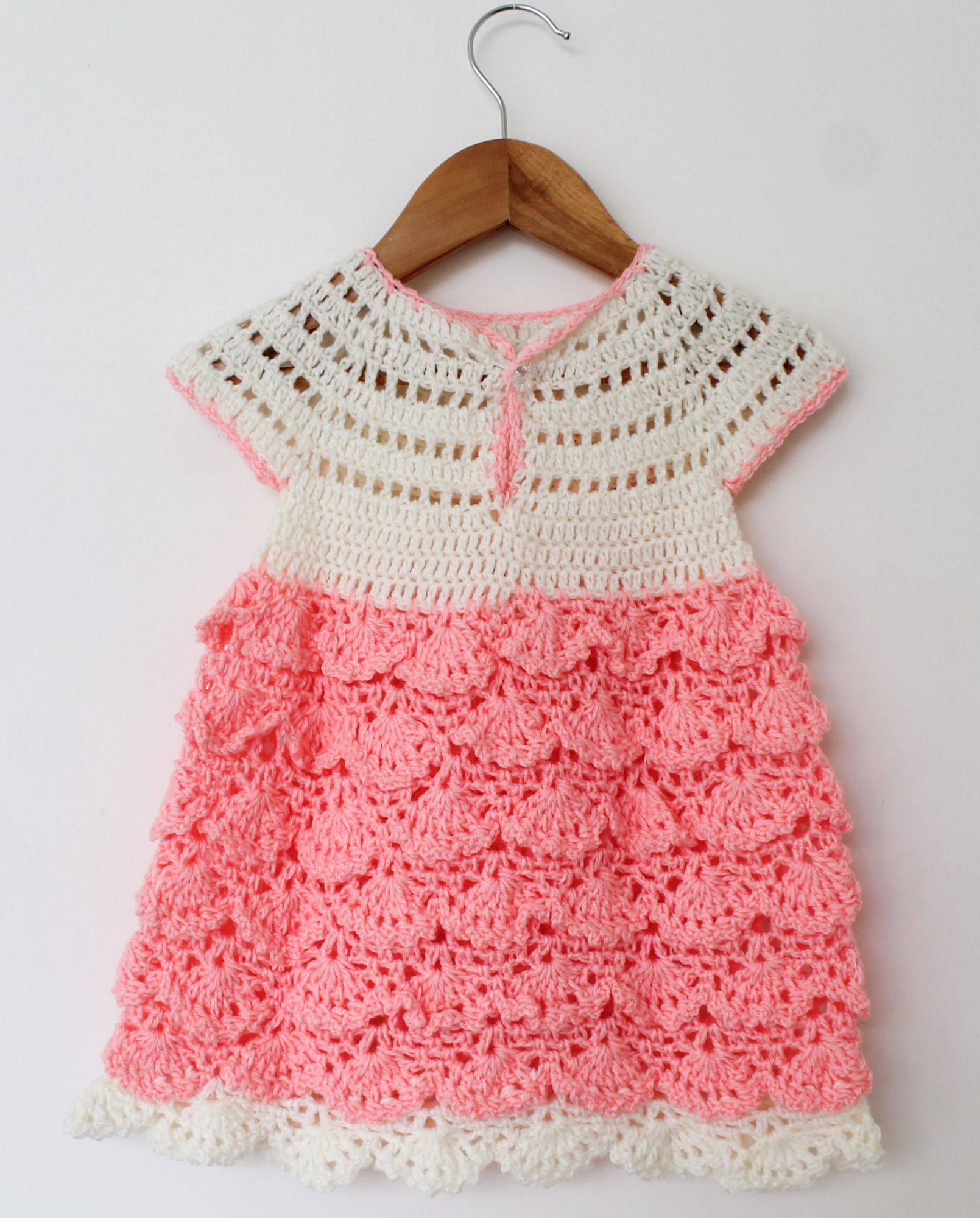 Woonie Handmade Short Sleeves Shell Design Dress - Pink