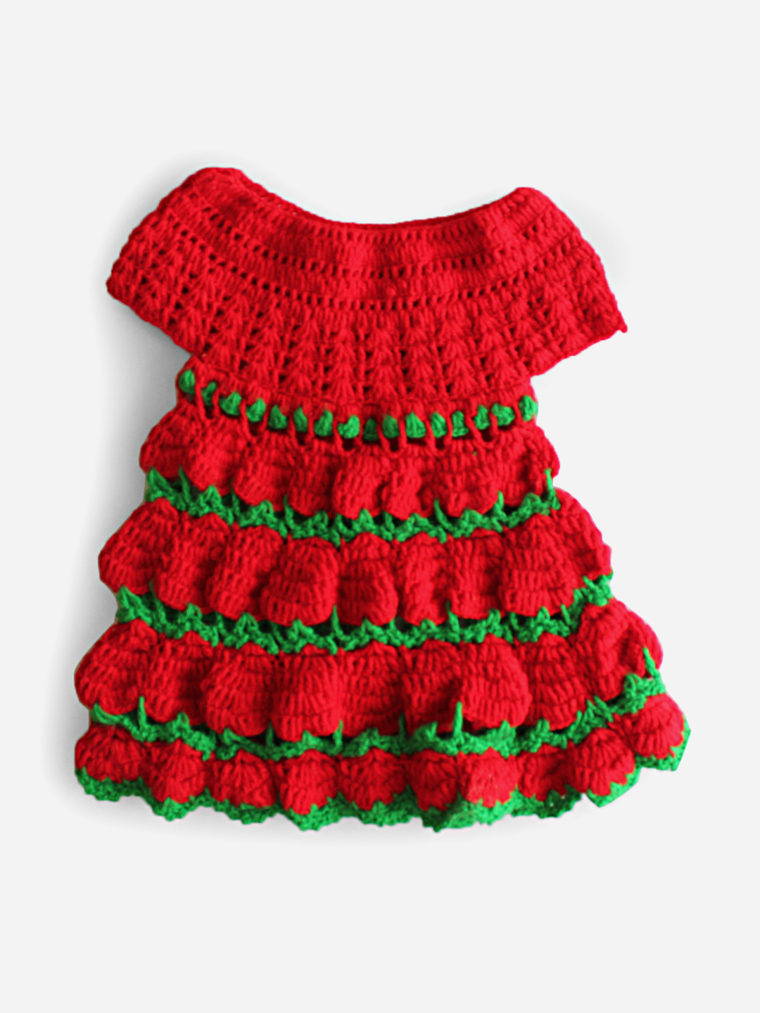 Woonie Handmade Short Sleeves Off Shoulder Dress - Red