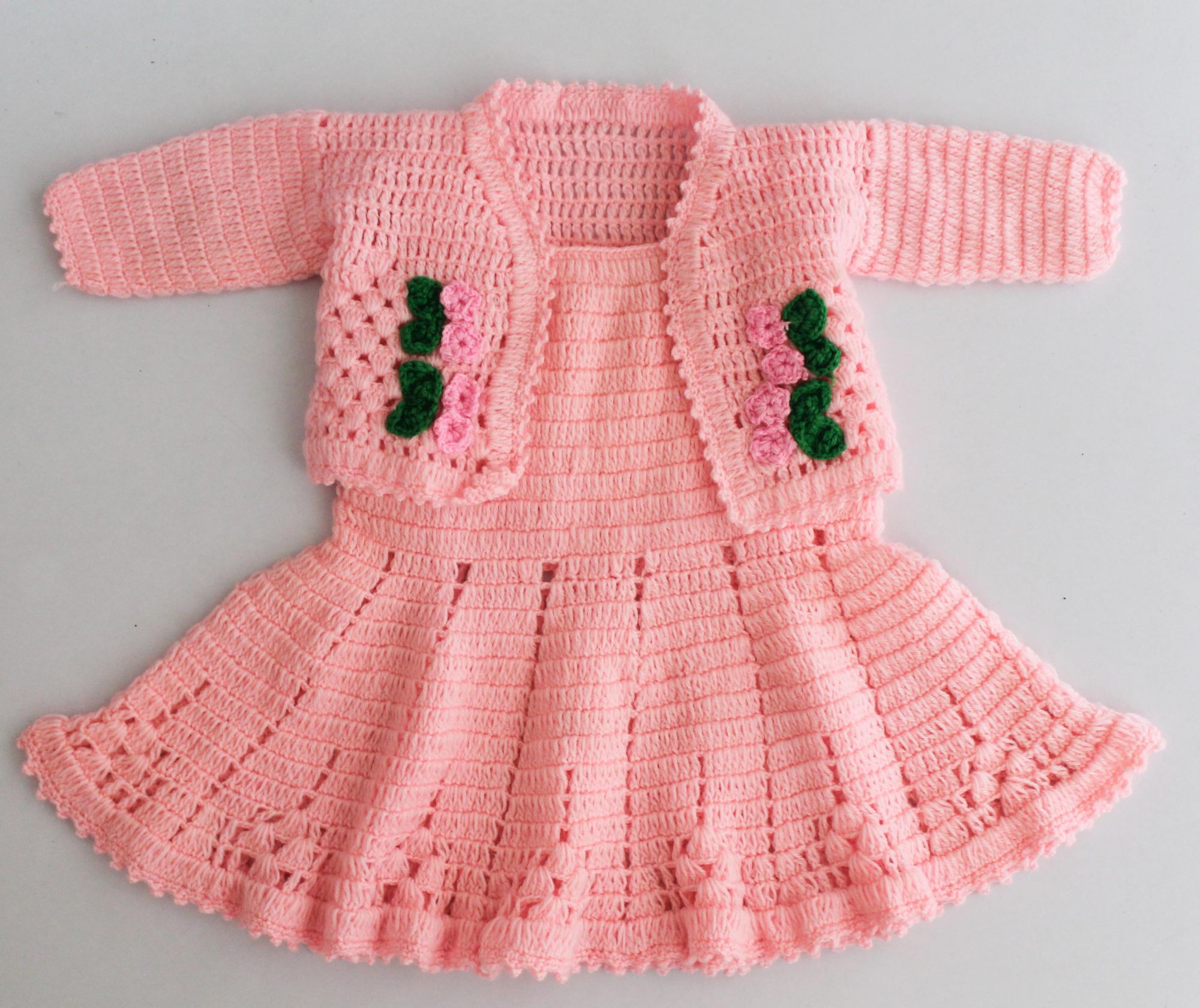 Woonie Handmade Heavy Frock with Flower Detailing Full Sleeves Jacket- Pink
