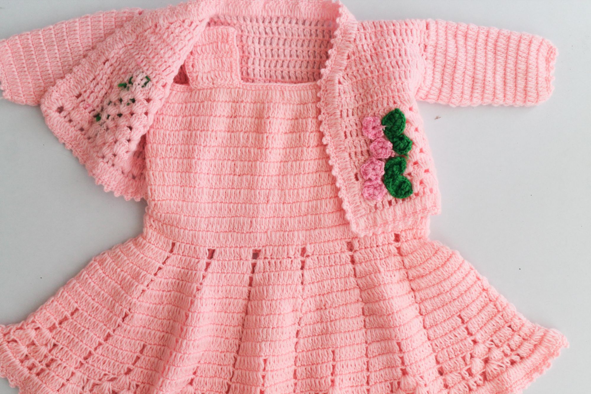 Woonie Handmade Heavy Frock with Flower Detailing Full Sleeves Jacket- Pink