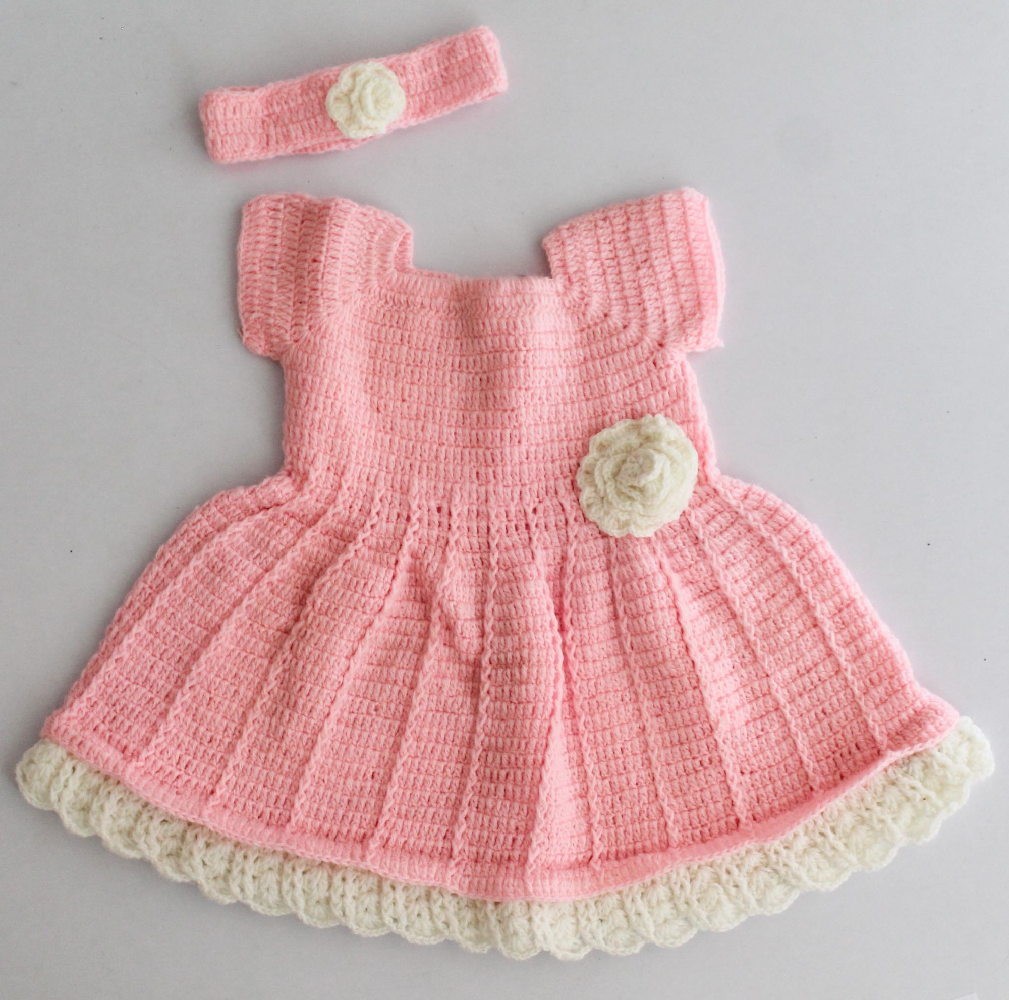 Woonie Handmade Short Sleeves Flared Dress With Headband - Pink