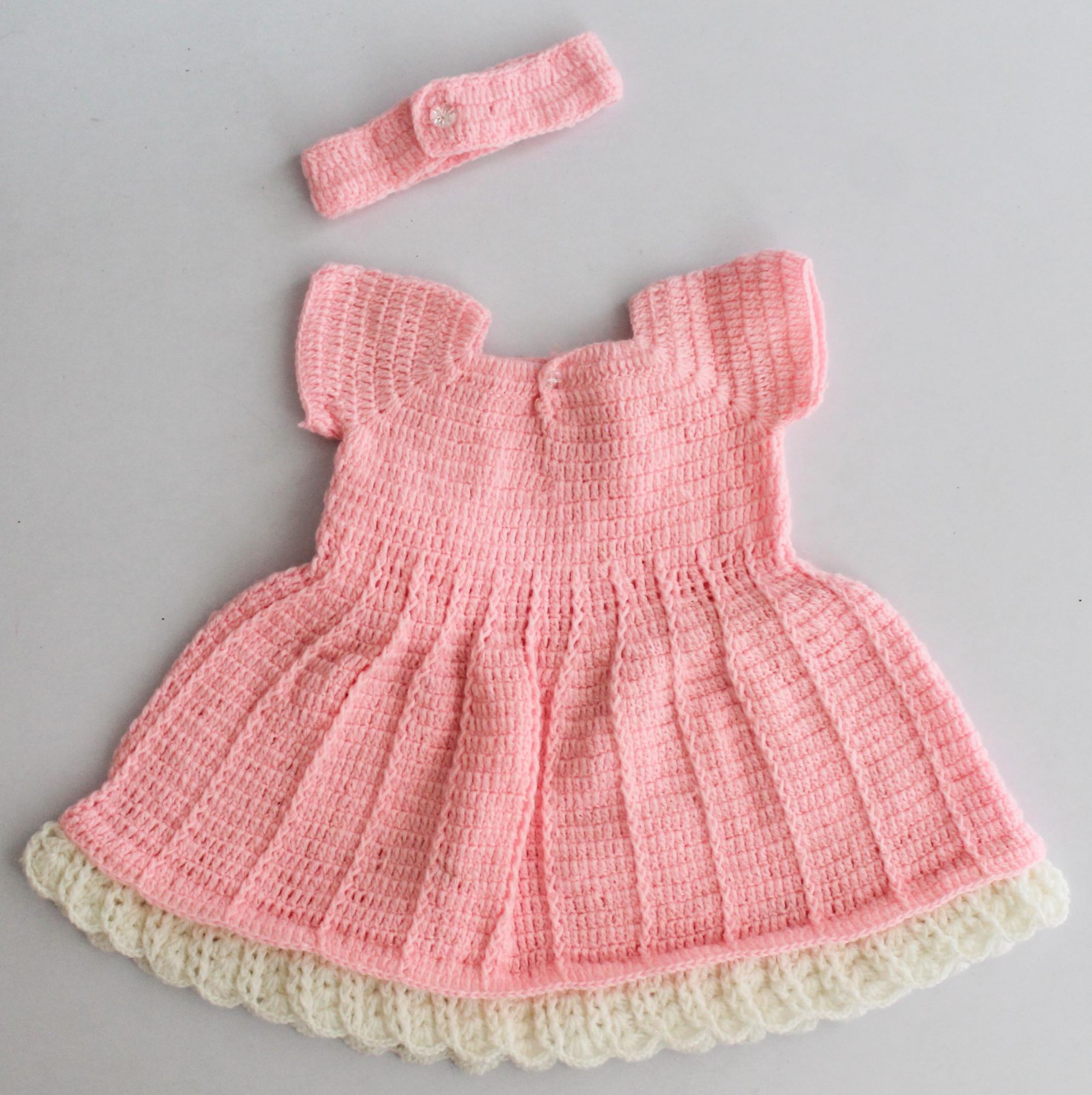 Woonie Handmade Short Sleeves Flared Dress With Headband - Pink