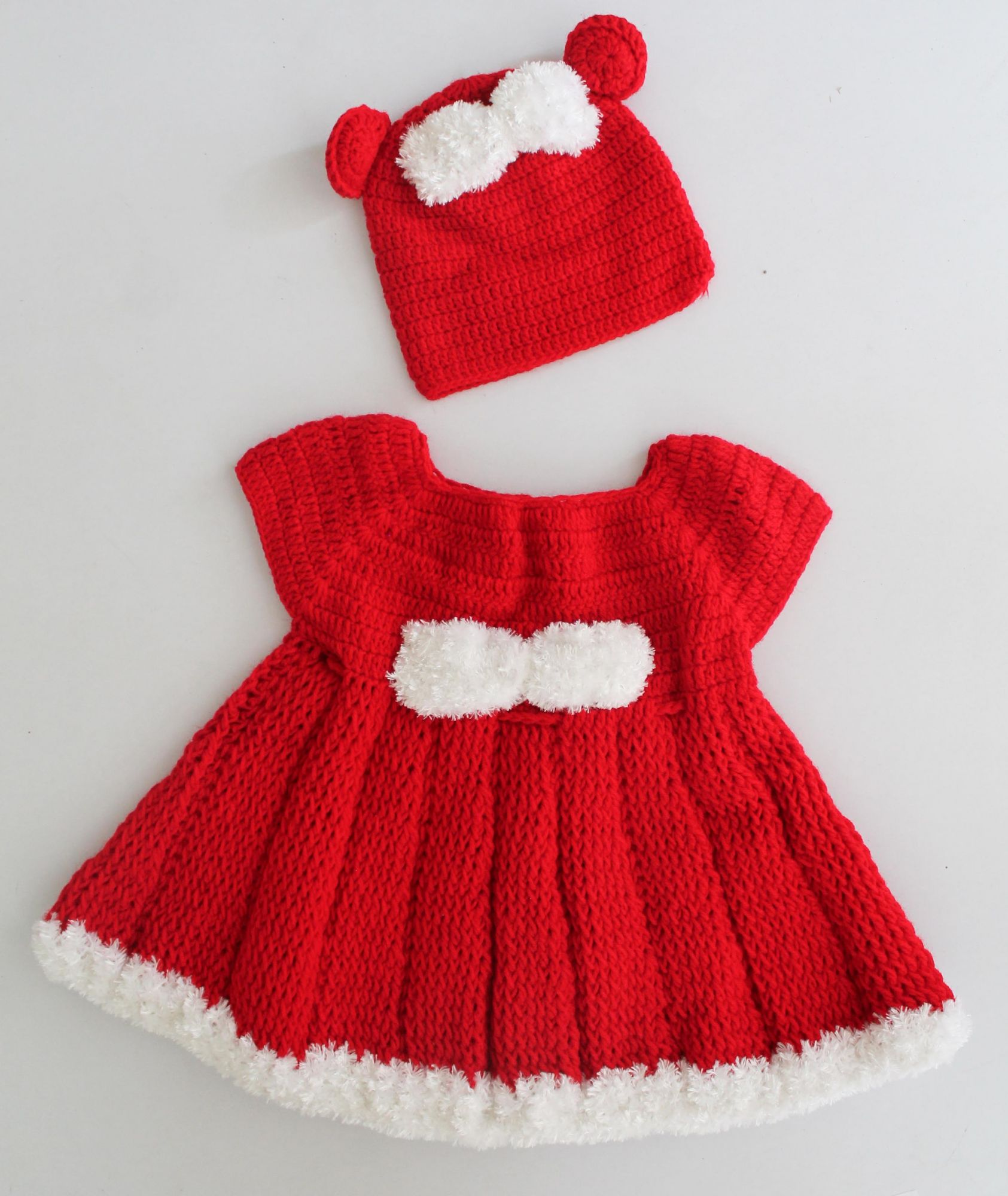 Woonie Handmade Short Sleeves Dress With Cap - Red
