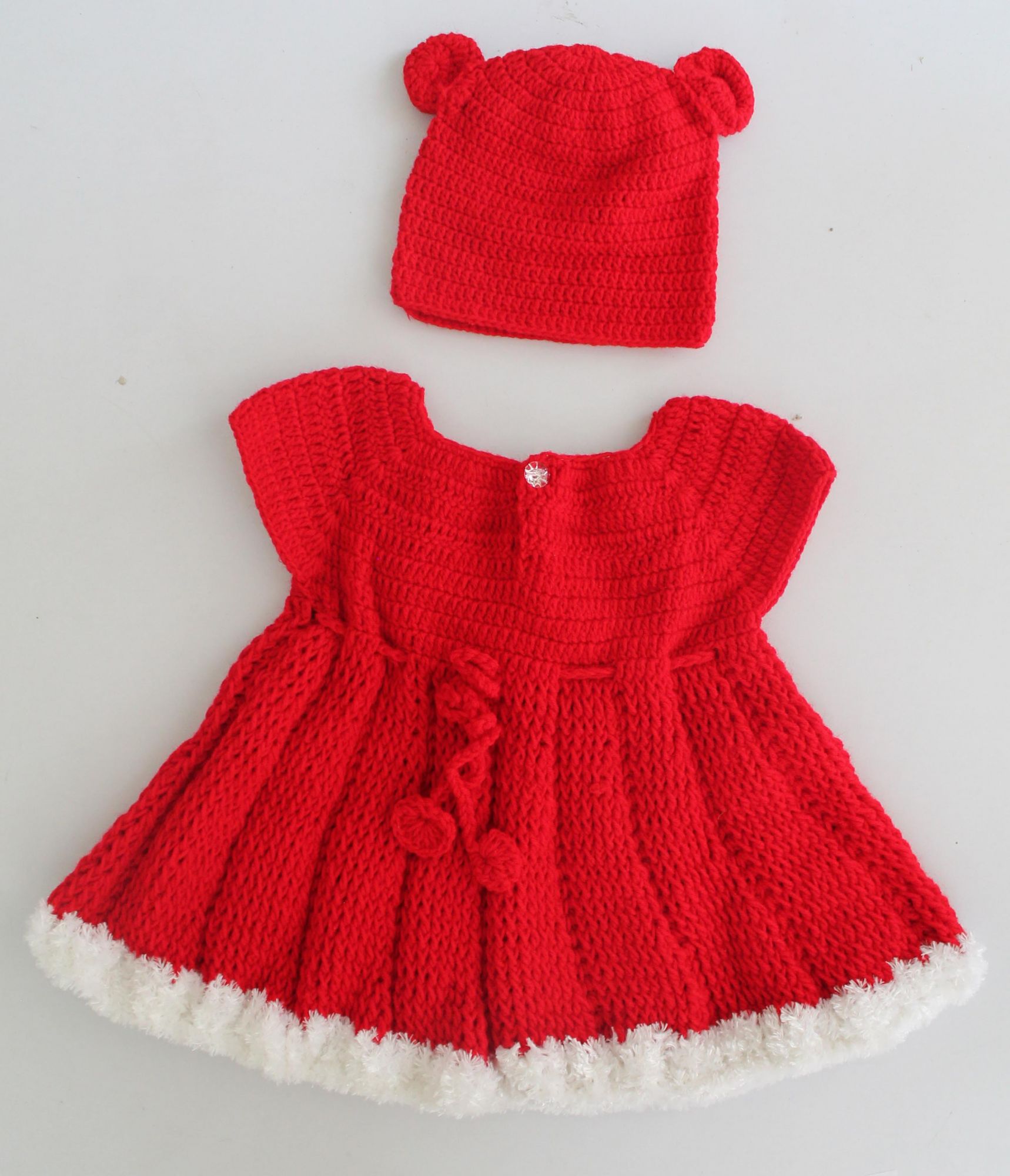 Woonie Handmade Short Sleeves Dress With Cap - Red