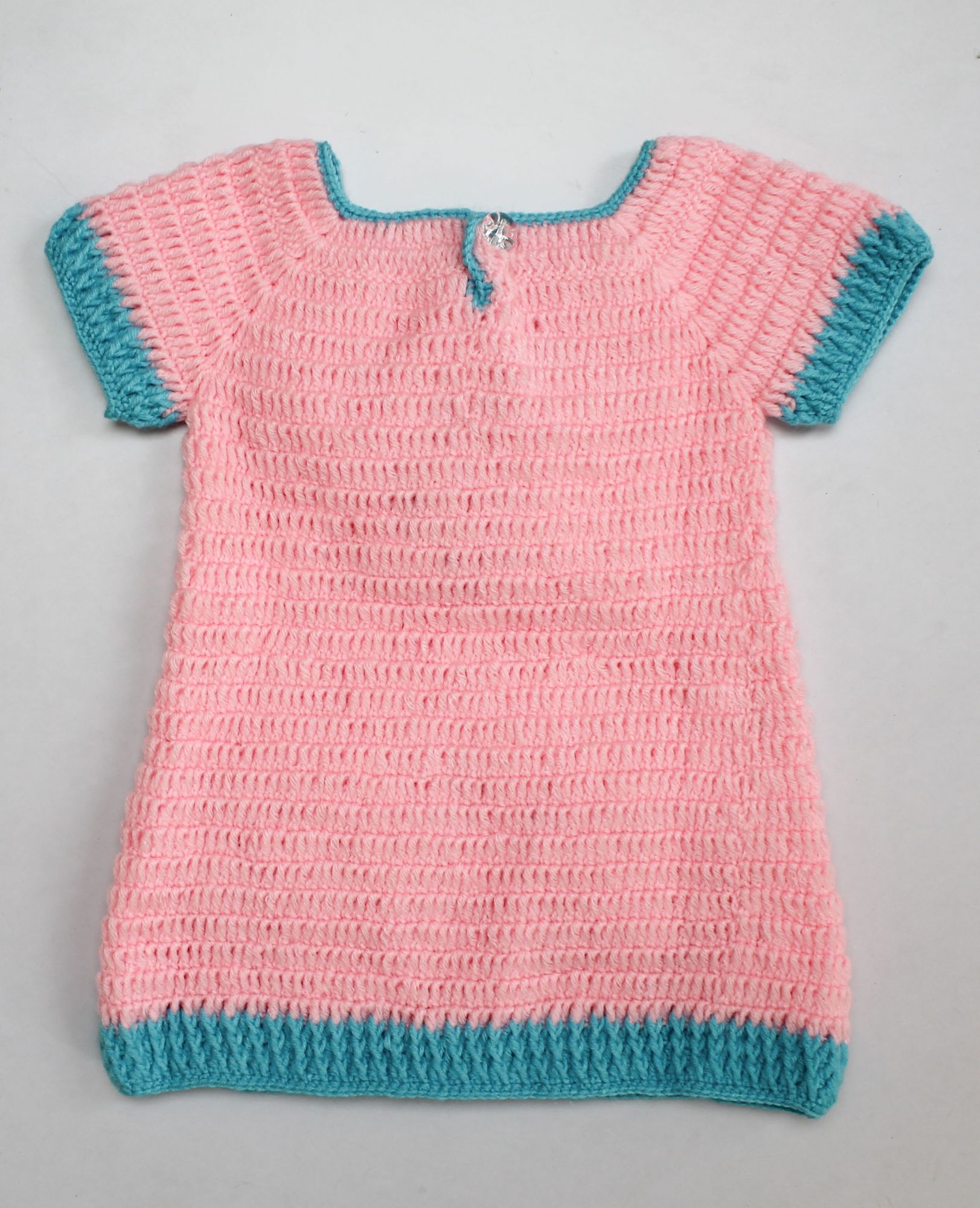 Woonie Cartoon Face Design Half Sleeves Handmade Dress - Pink