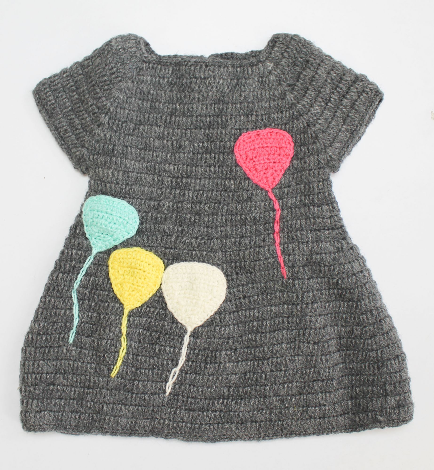 Woonie Balloon Pattern Half Sleeves Handmade Dress - Grey