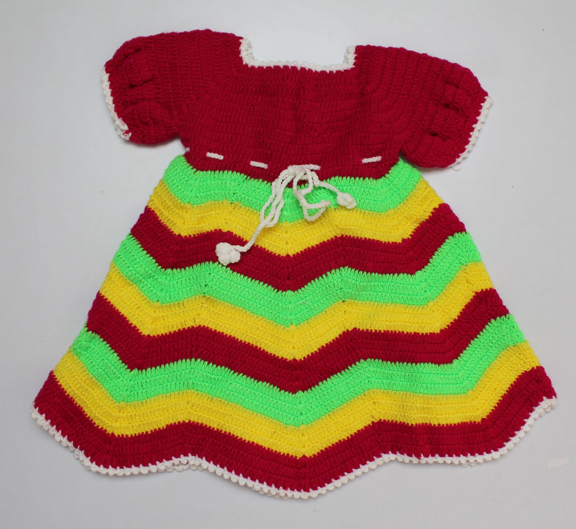 Woonie Chevron Pattern Half Sleeves Handmade Dress - Multi Color