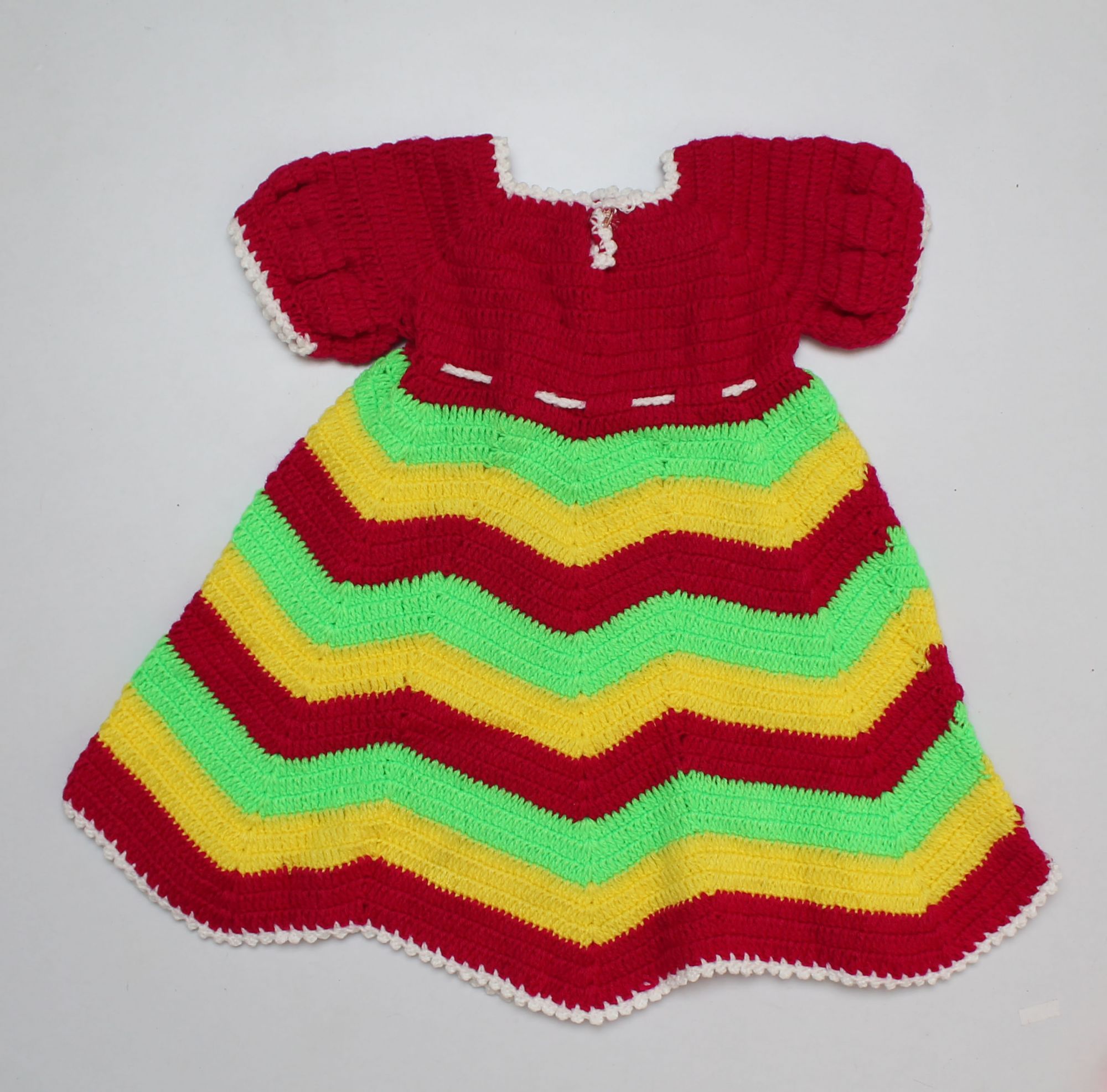 Woonie Chevron Pattern Half Sleeves Handmade Dress - Multi Color