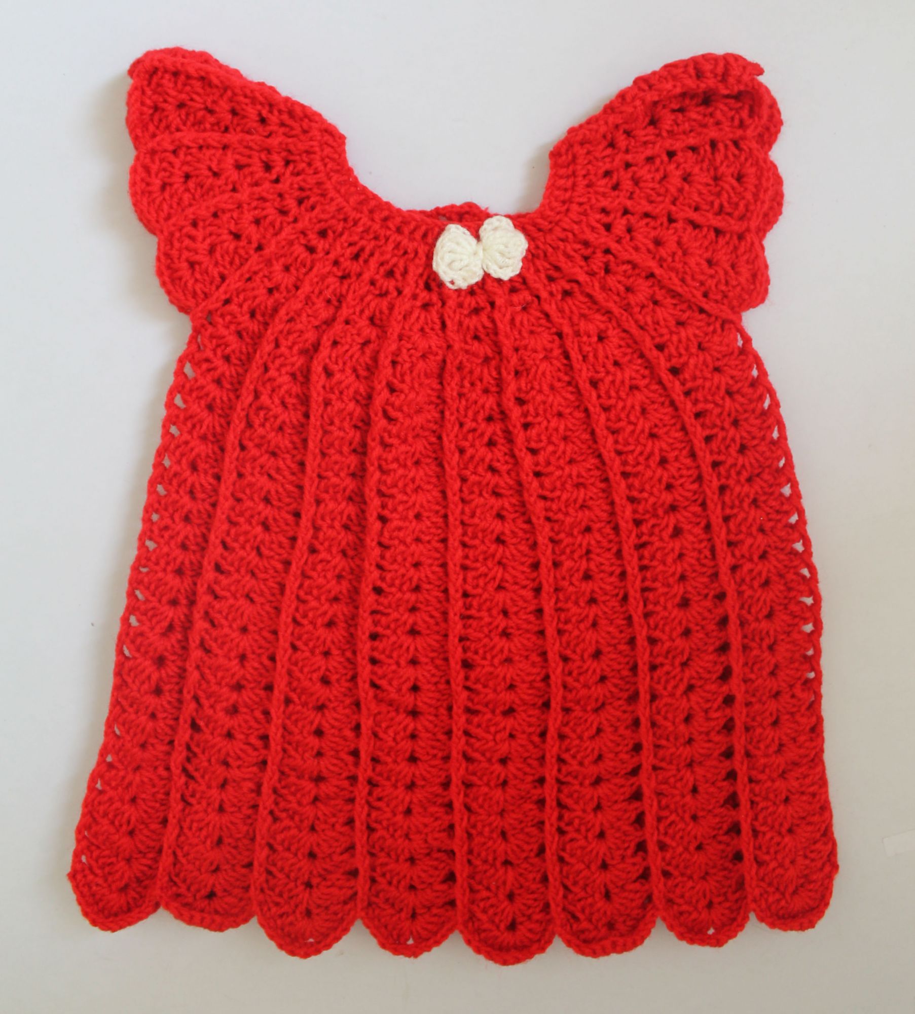 Woonie Short Sleeves Bow Design Handmade Frock With Headband & Bag - Red