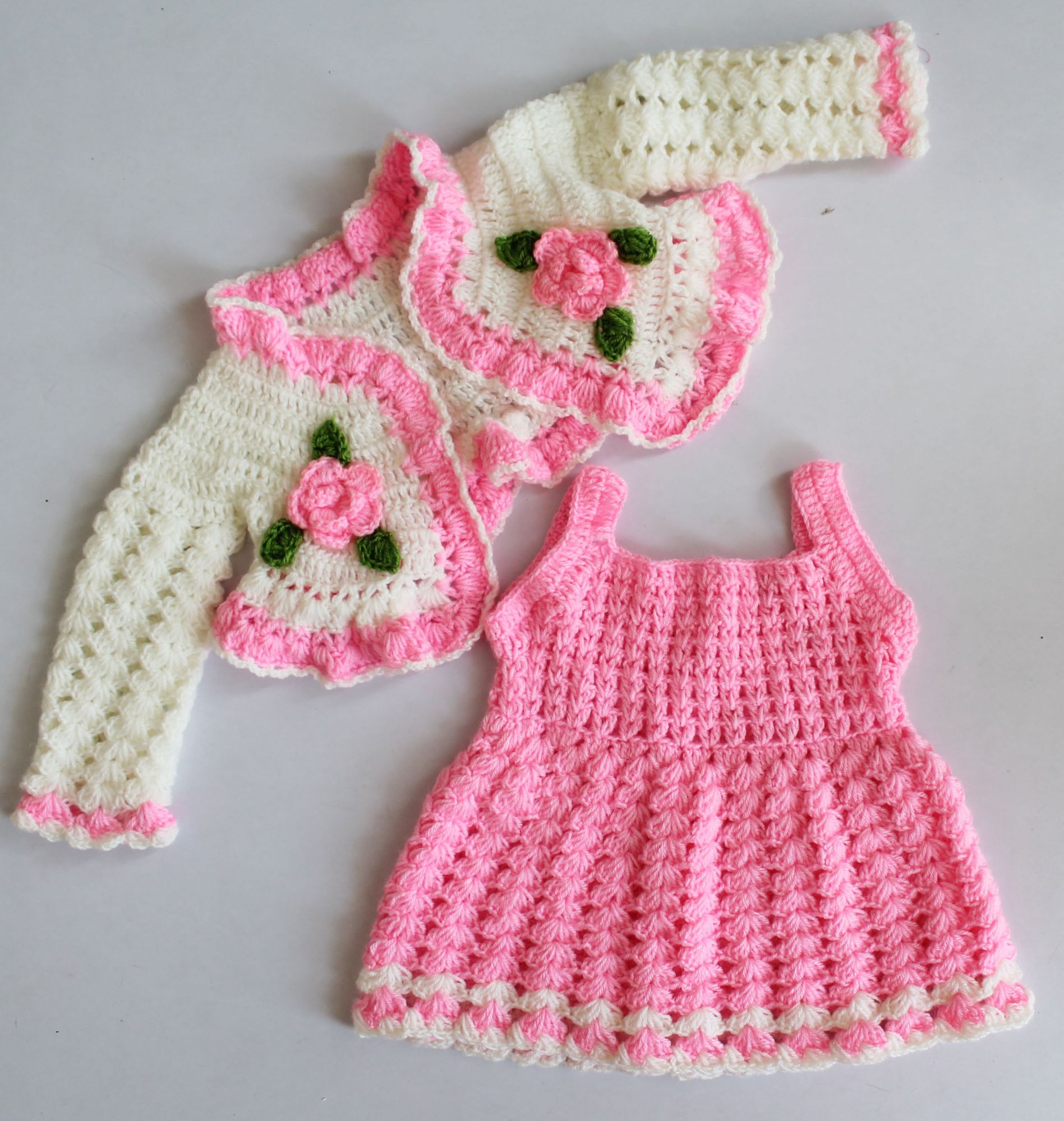 Woonie Dress With Full Sleeves Flower Design Jacket -Pink