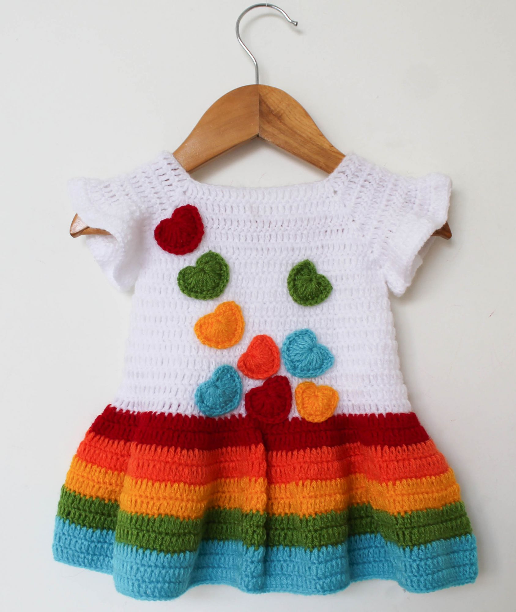 Woonie Cap Sleeves Handmade Heart Applique Dress -Multi