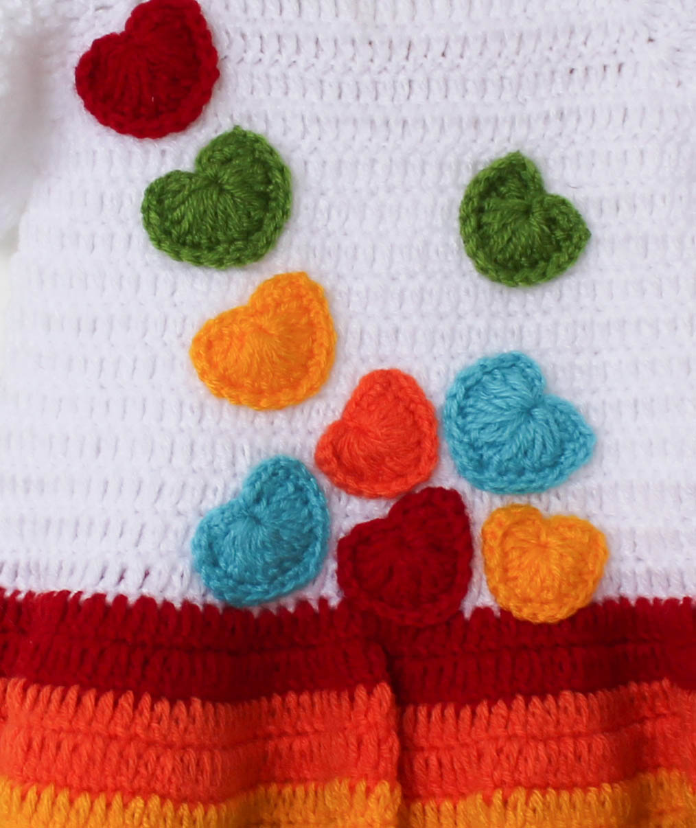 Woonie Cap Sleeves Handmade Heart Applique Dress -Multi