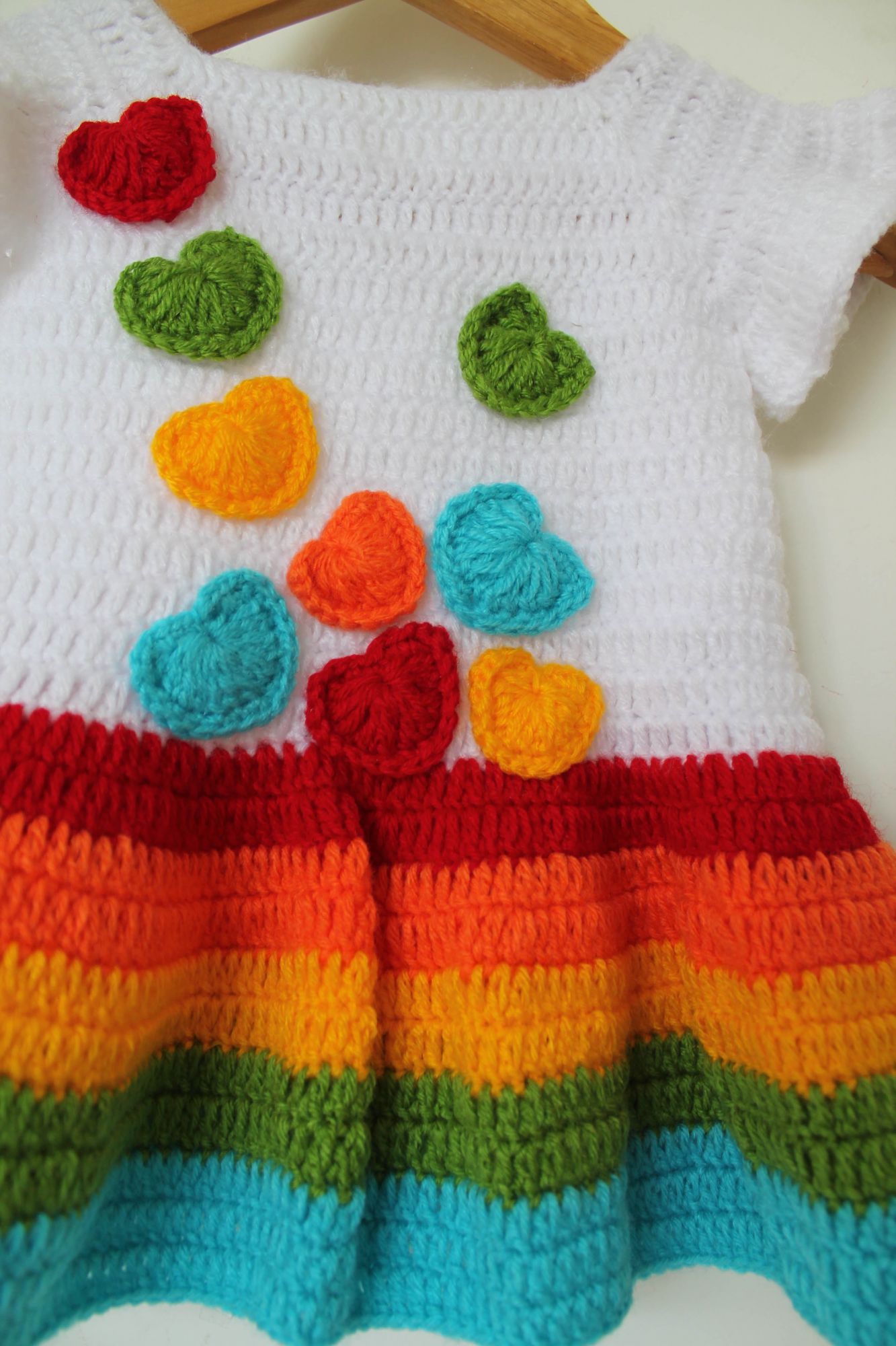 Woonie Cap Sleeves Handmade Heart Applique Dress -Multi