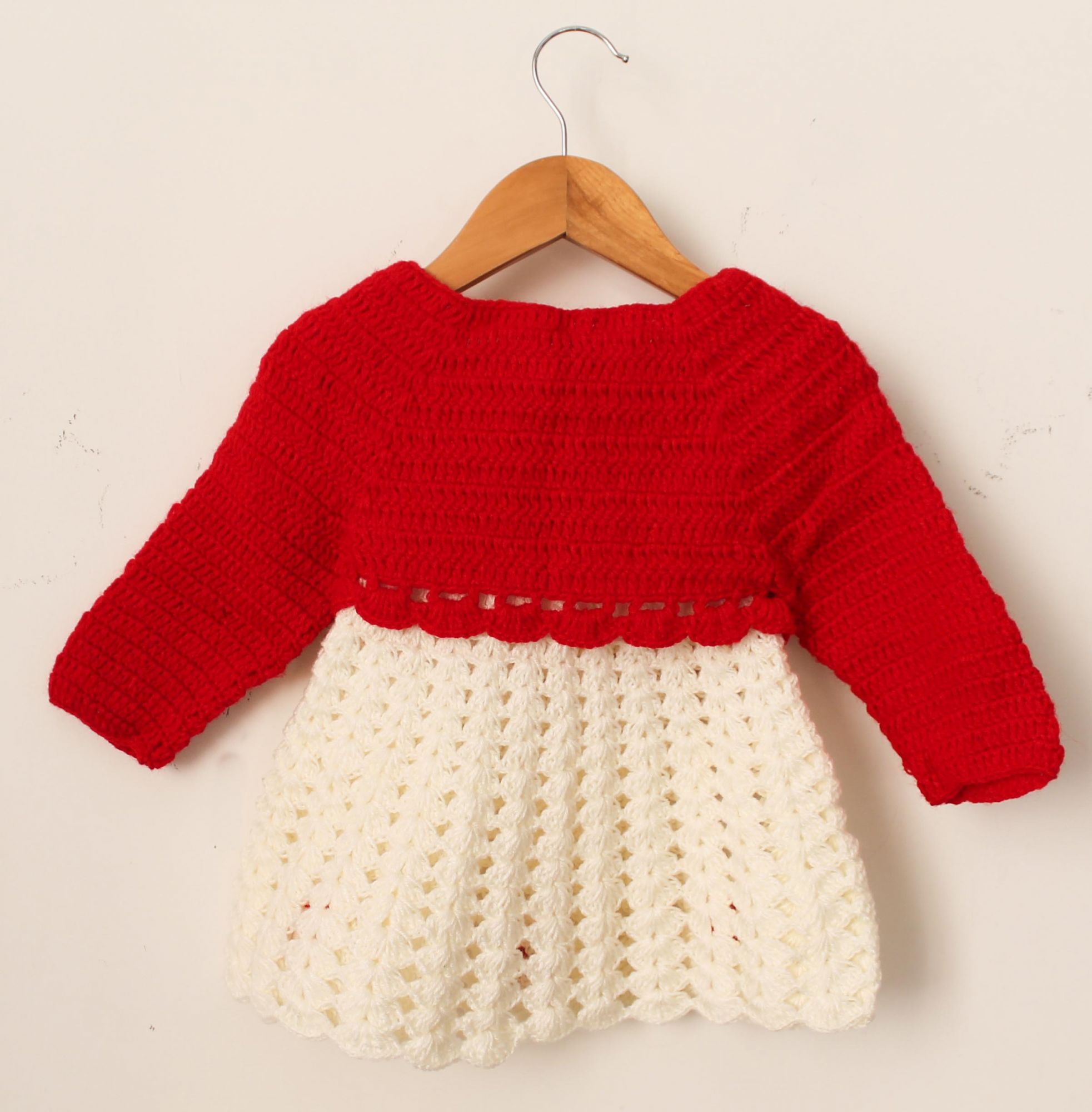 Woonie Handmade Short Sleeves Dress With Floral Embellished Shrug -Red