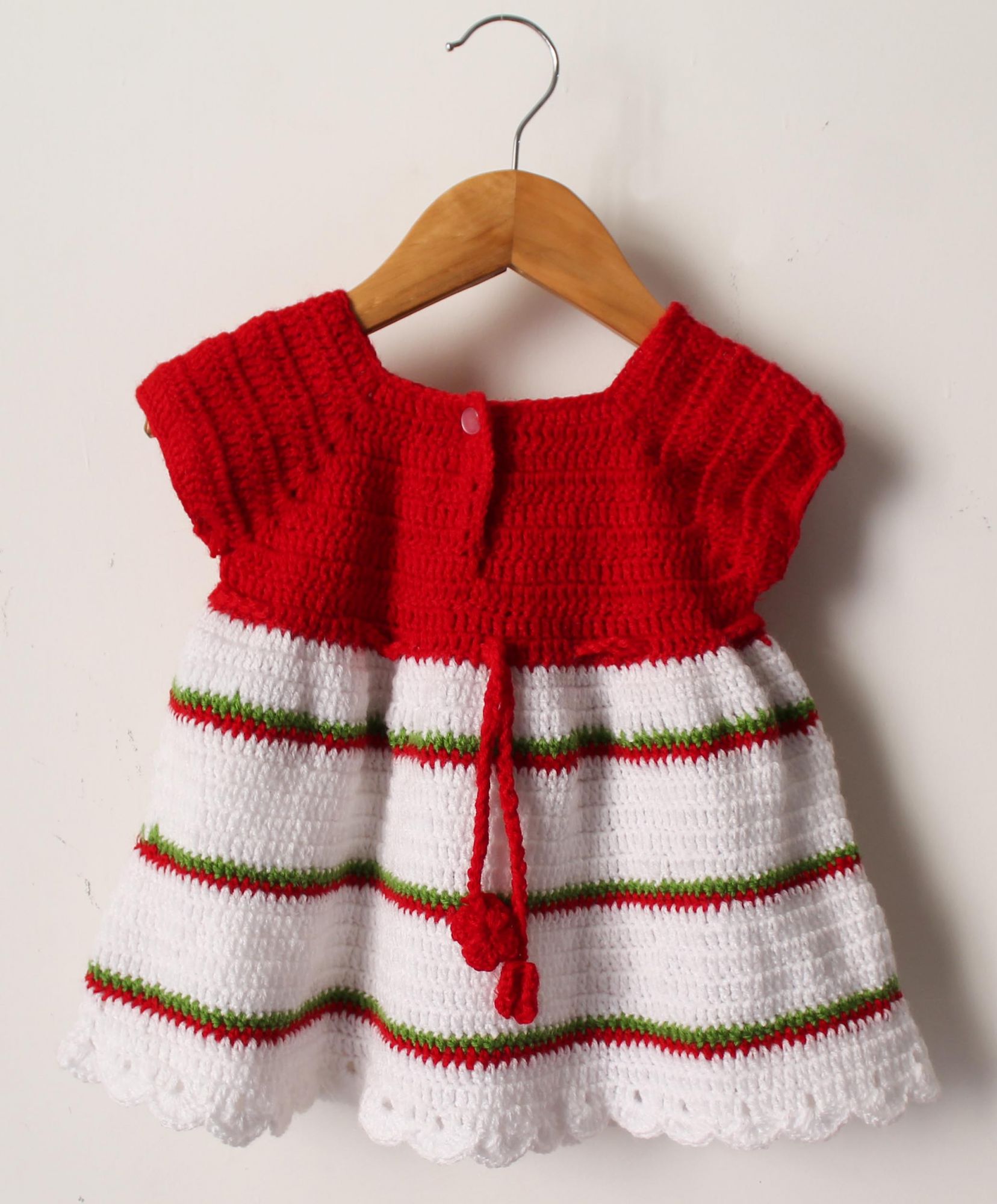 Woonie Handmade Short Sleeves Flowers Applique Frock- Red & White