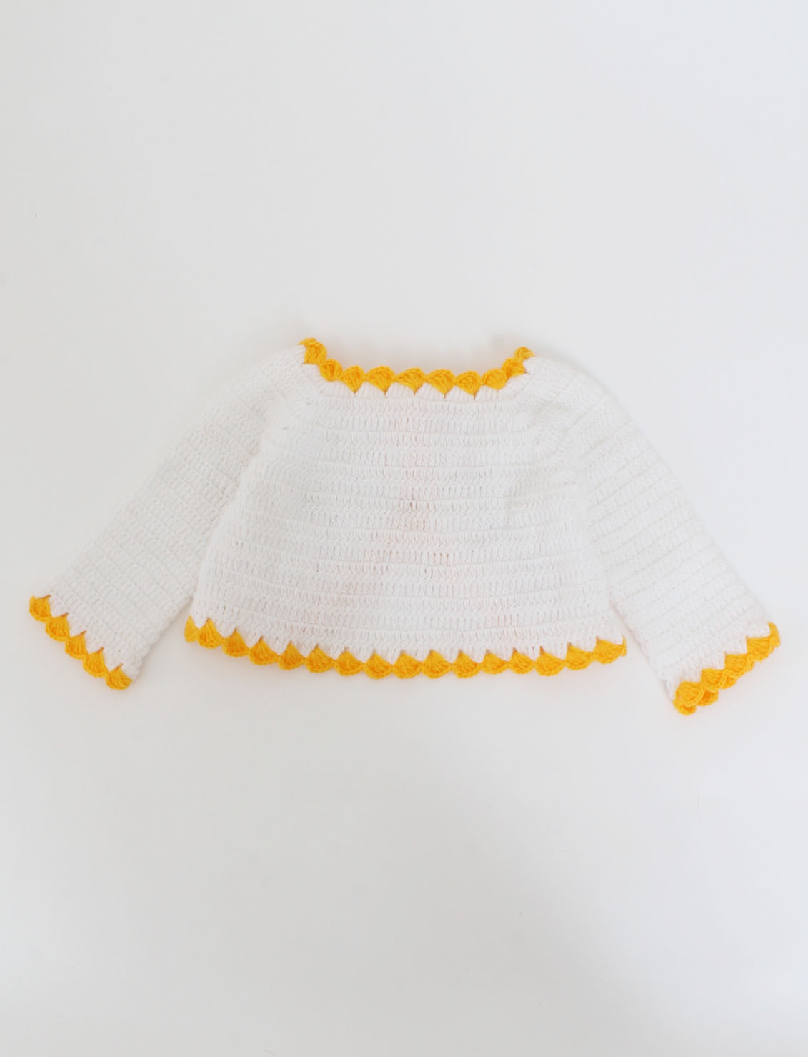 Woonie Handmade Short Sleeves Frock With Floral Full Sleeves Shrug-Yellow & White
