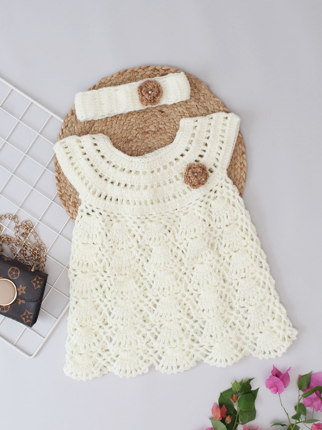 Woonie Handmade Cream Frock for Girls
