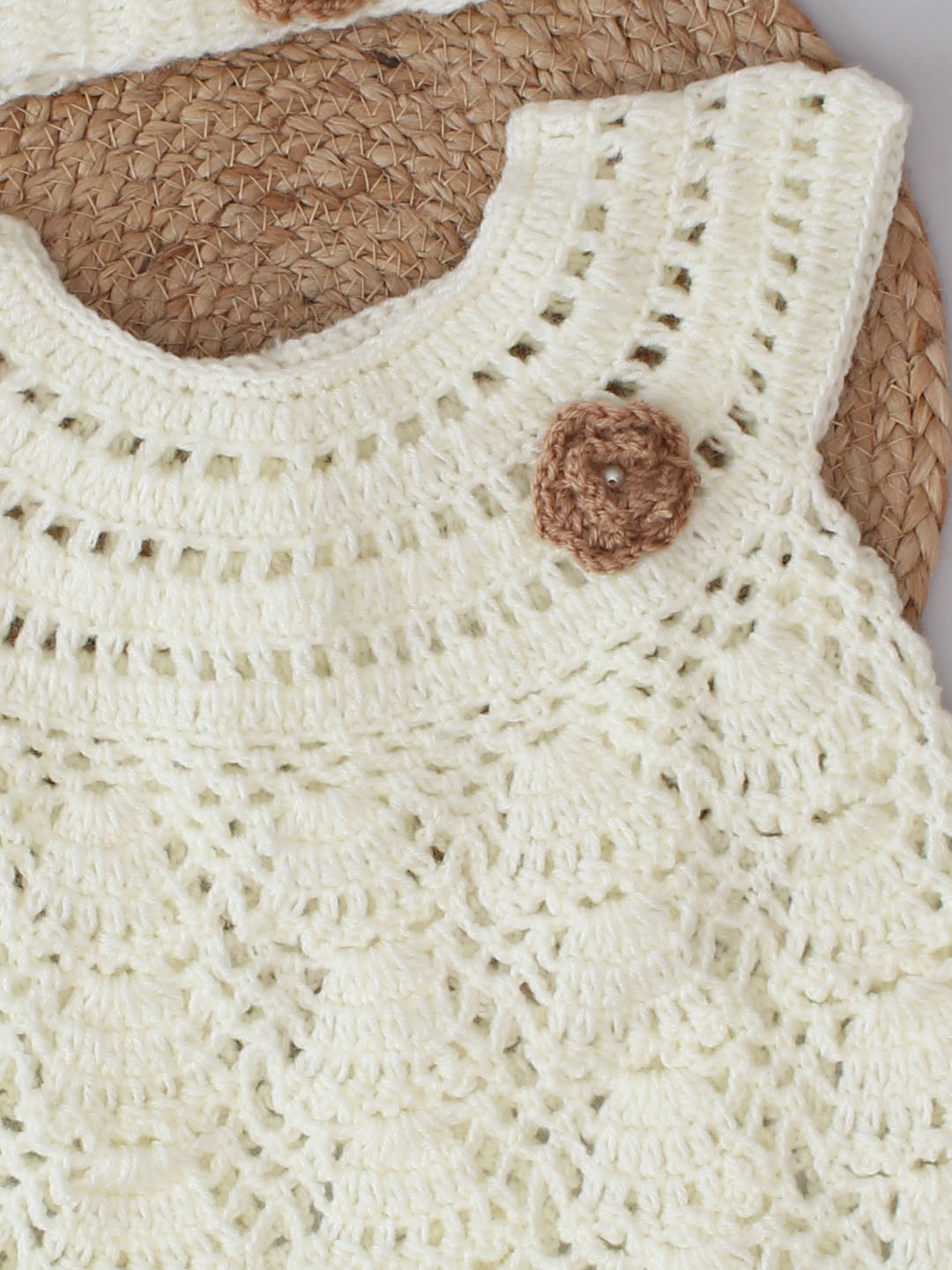 Woonie Handmade Cream Frock for Girls
