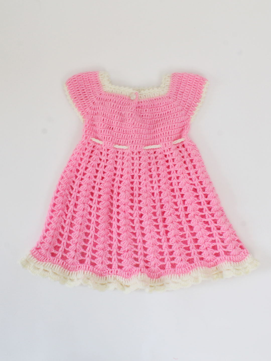Woonie Handmade Short Sleeves Floral Design Drawstring Frock-Pink