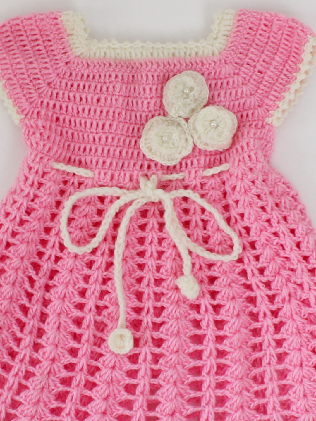 Woonie Handmade Short Sleeves Floral Design Drawstring Frock-Pink