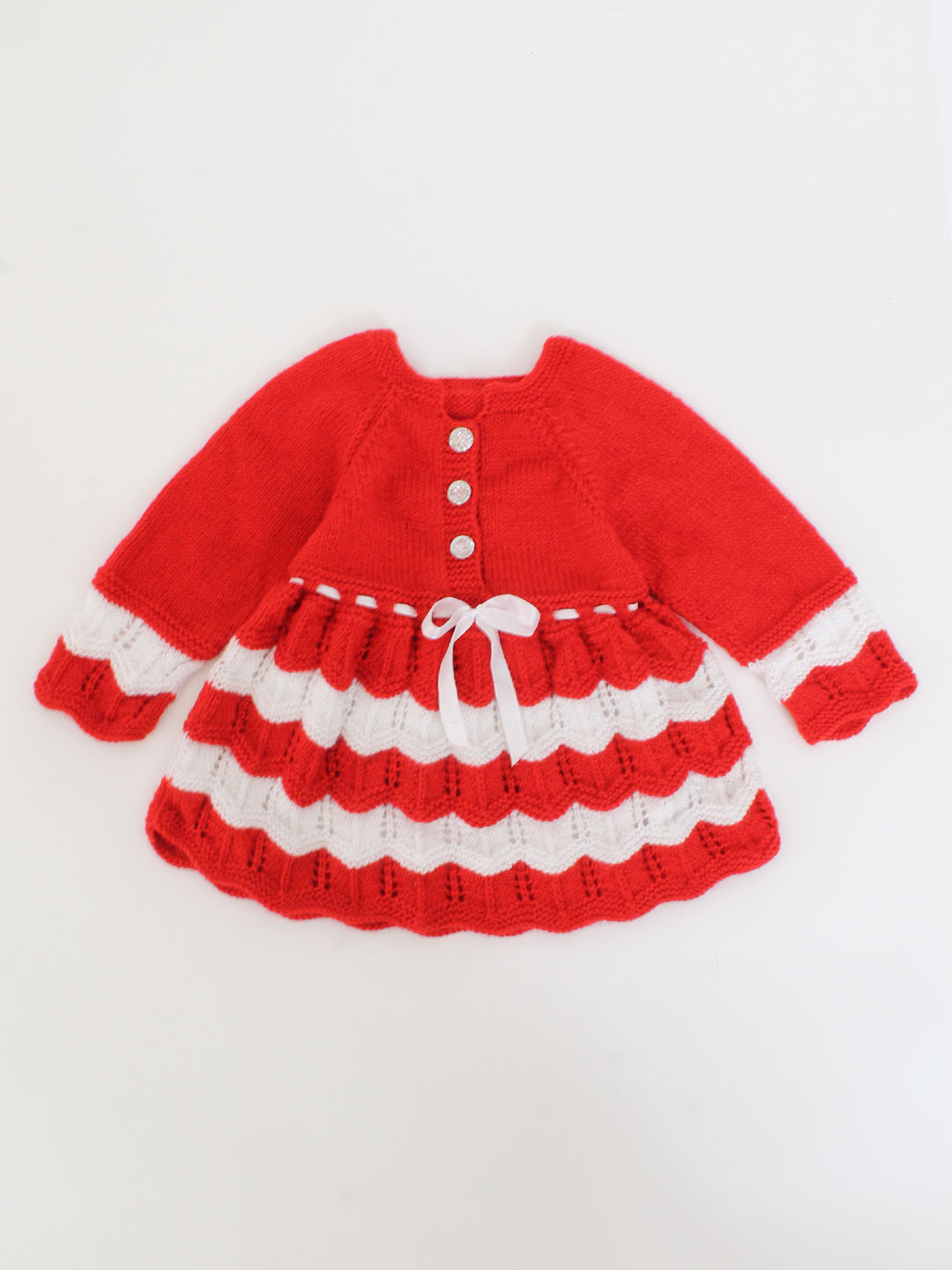 Woonie Handmade Full Sleeves Self Design Frock-Red