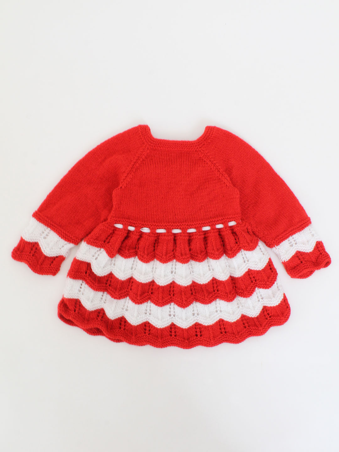 Woonie Handmade Full Sleeves Self Design Frock-Red