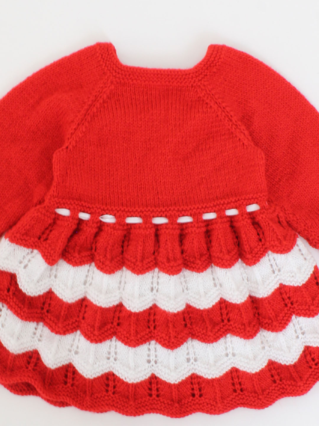 Woonie Handmade Full Sleeves Self Design Frock-Red