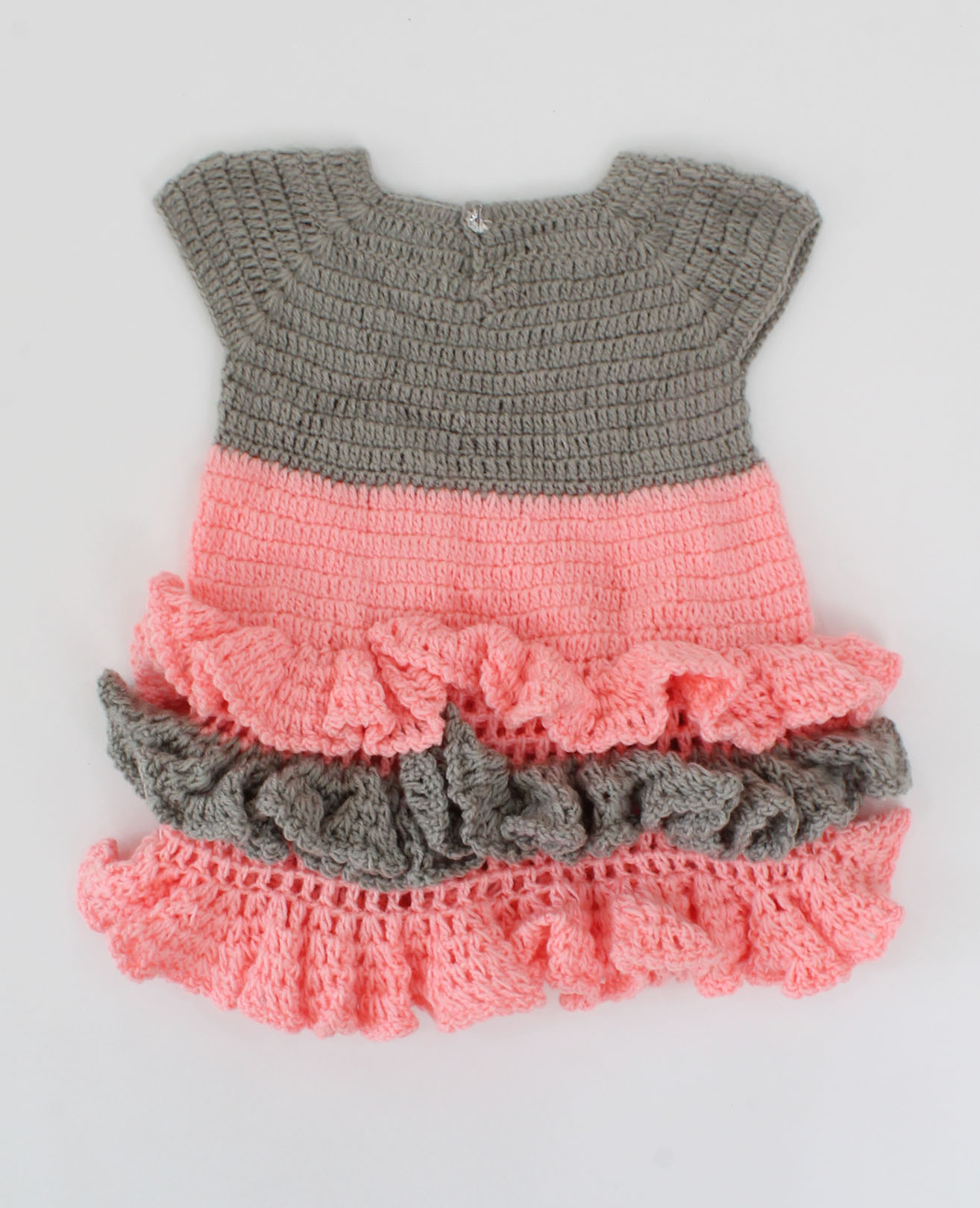 Woonie Handmade Short Sleeves Frill Design Heavy Frock With Full Sleeves Shrug-Pink & Grey