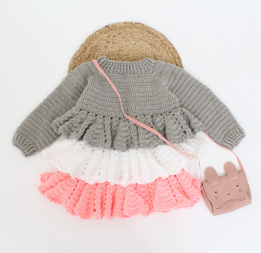 Woonie Handmade Full sleeves Heavy Layered Frock-Grey & Pink