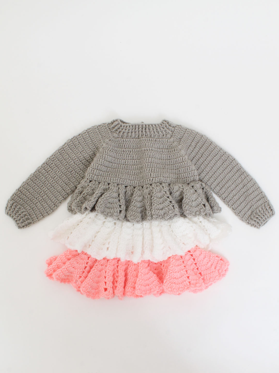 Woonie Handmade Full sleeves Heavy Layered Frock-Grey & Pink