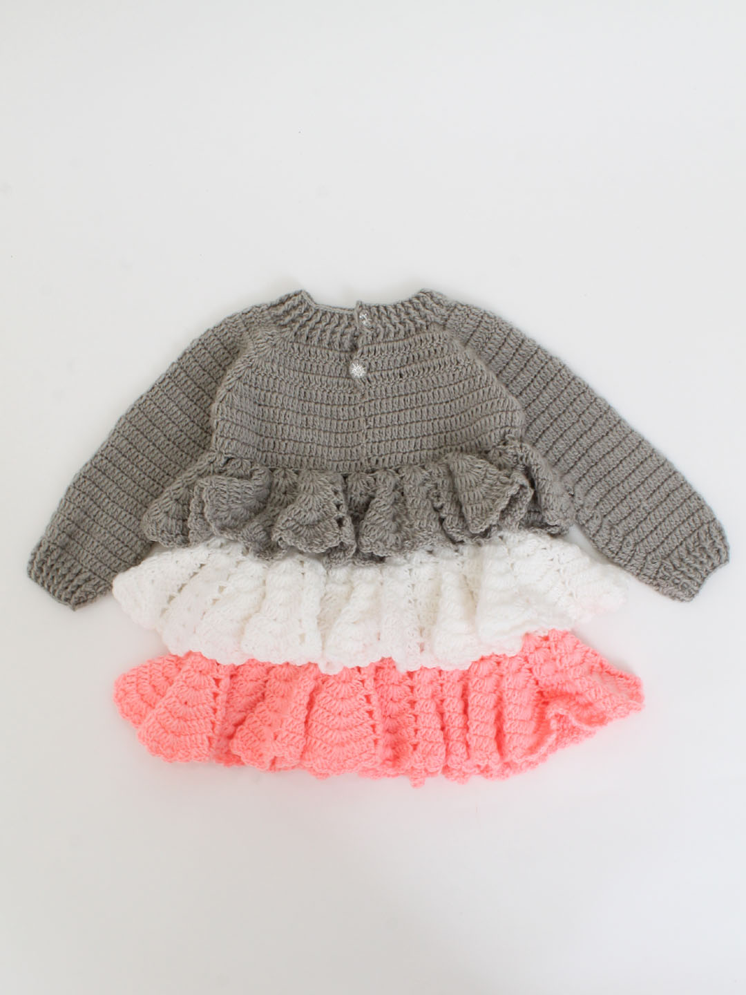 Woonie Handmade Full sleeves Heavy Layered Frock-Grey & Pink