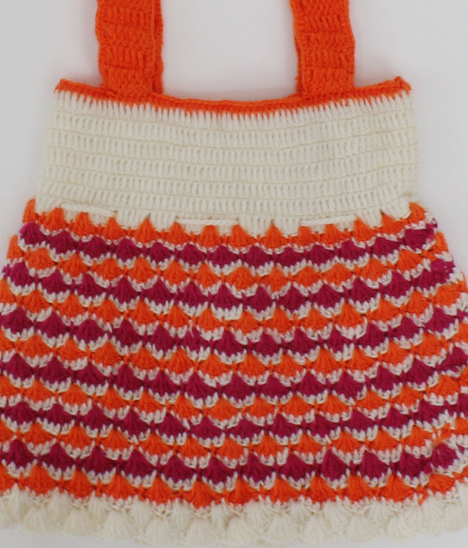 Woonie Handmade Sleeveless Drawstring Geomatrical Frock With Cap & Booties-Orange