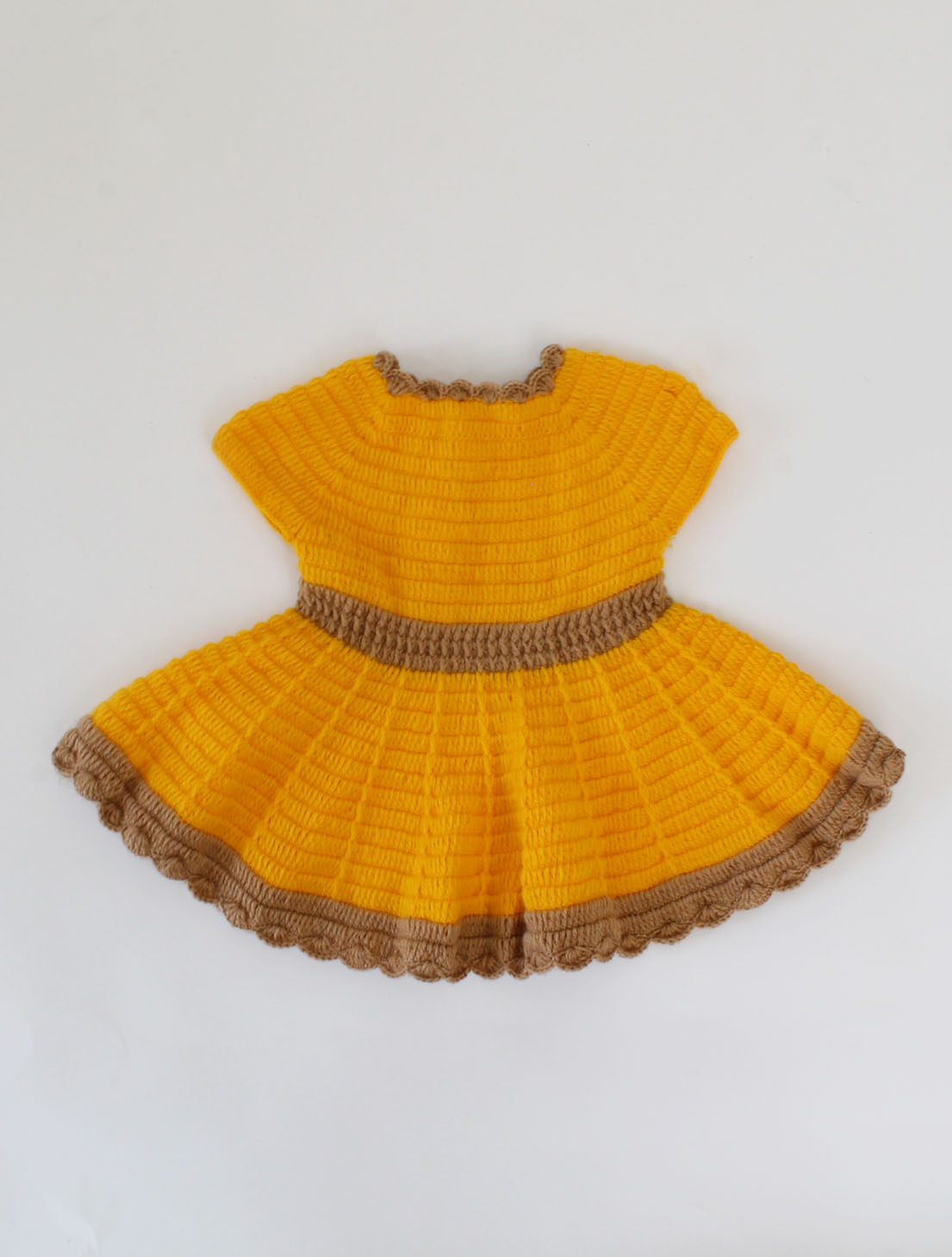 Woonie Handmade Full Sleeves Front openable Dress-Brown & Yellow