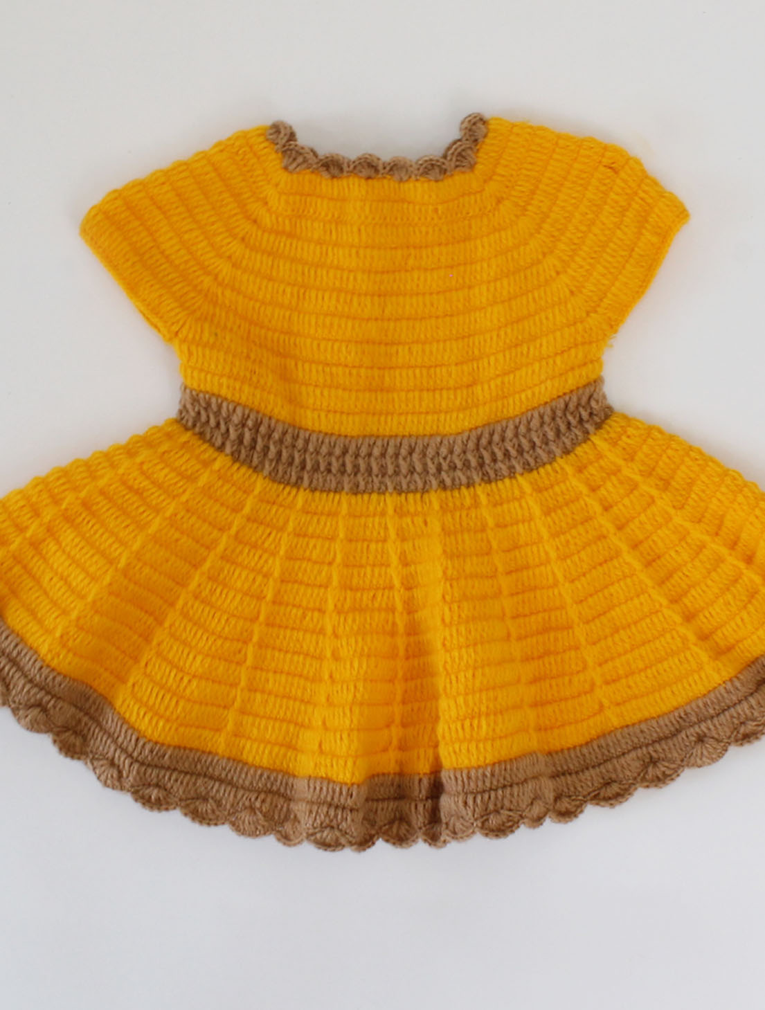 Woonie Handmade Full Sleeves Front openable Dress-Brown & Yellow
