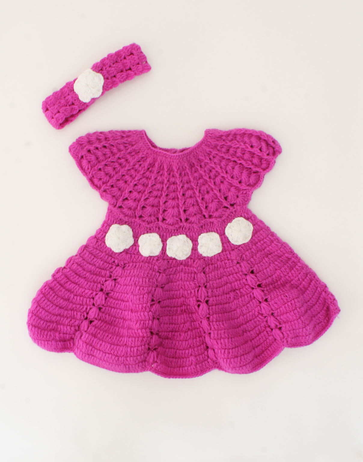 Woonie Handmade Cap Sleeves Flower Applique Frock with Headband-Purple