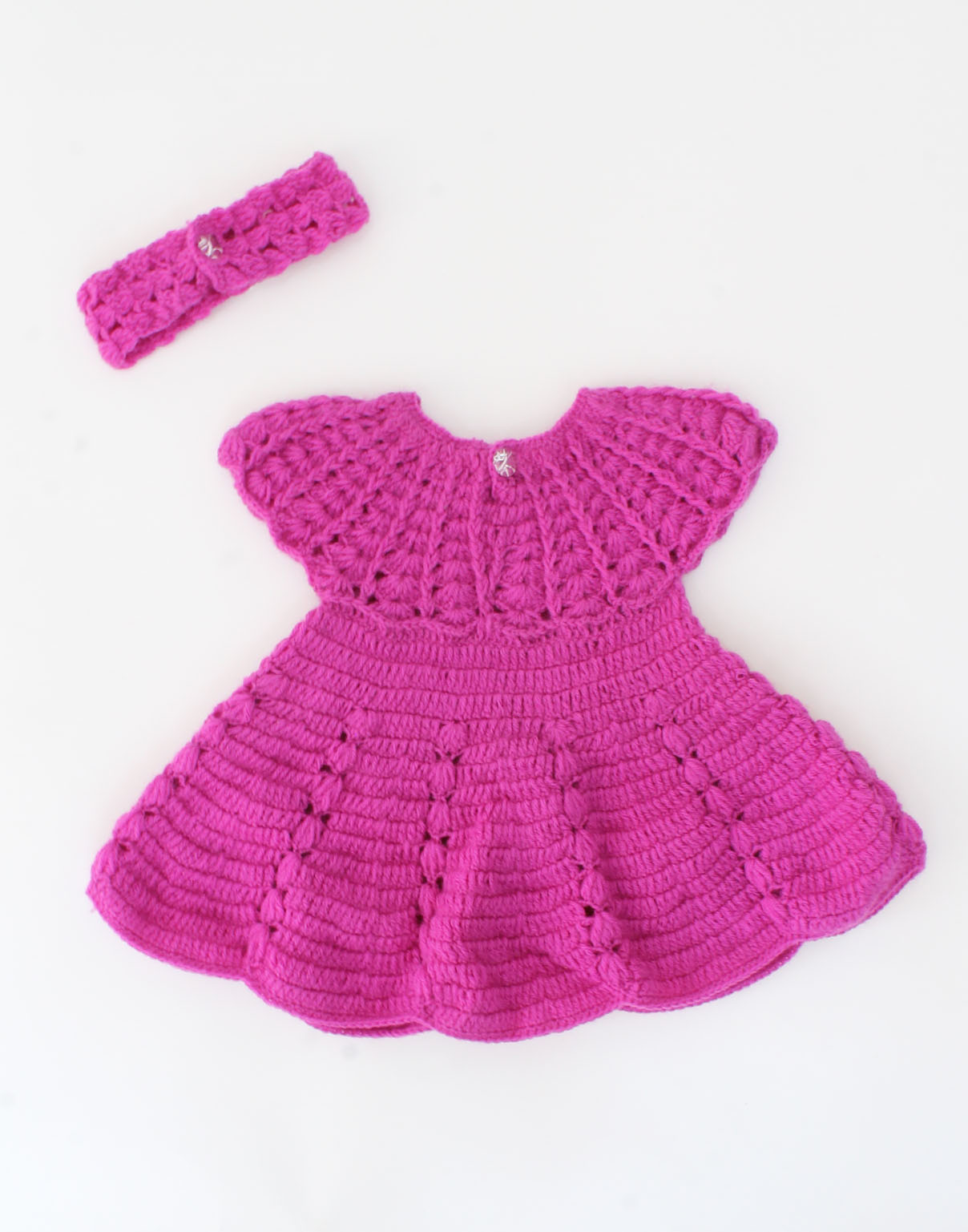 Woonie Handmade Cap Sleeves Flower Applique Frock with Headband-Purple