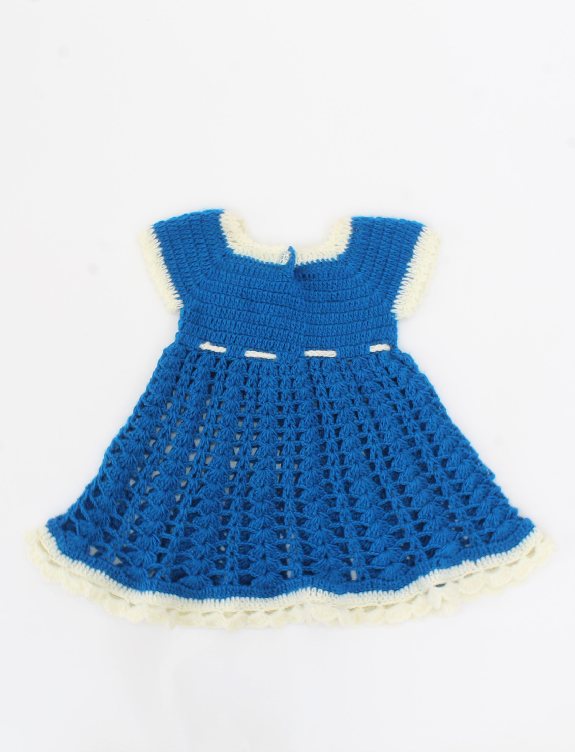 Woonie Handmade Sleeveless Crochet Flowers Applique Frock-Blue