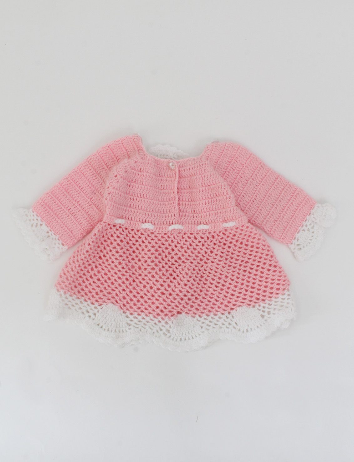 Woonie Handmade Full Sleeves Crochet Floral Design Frock-Pink