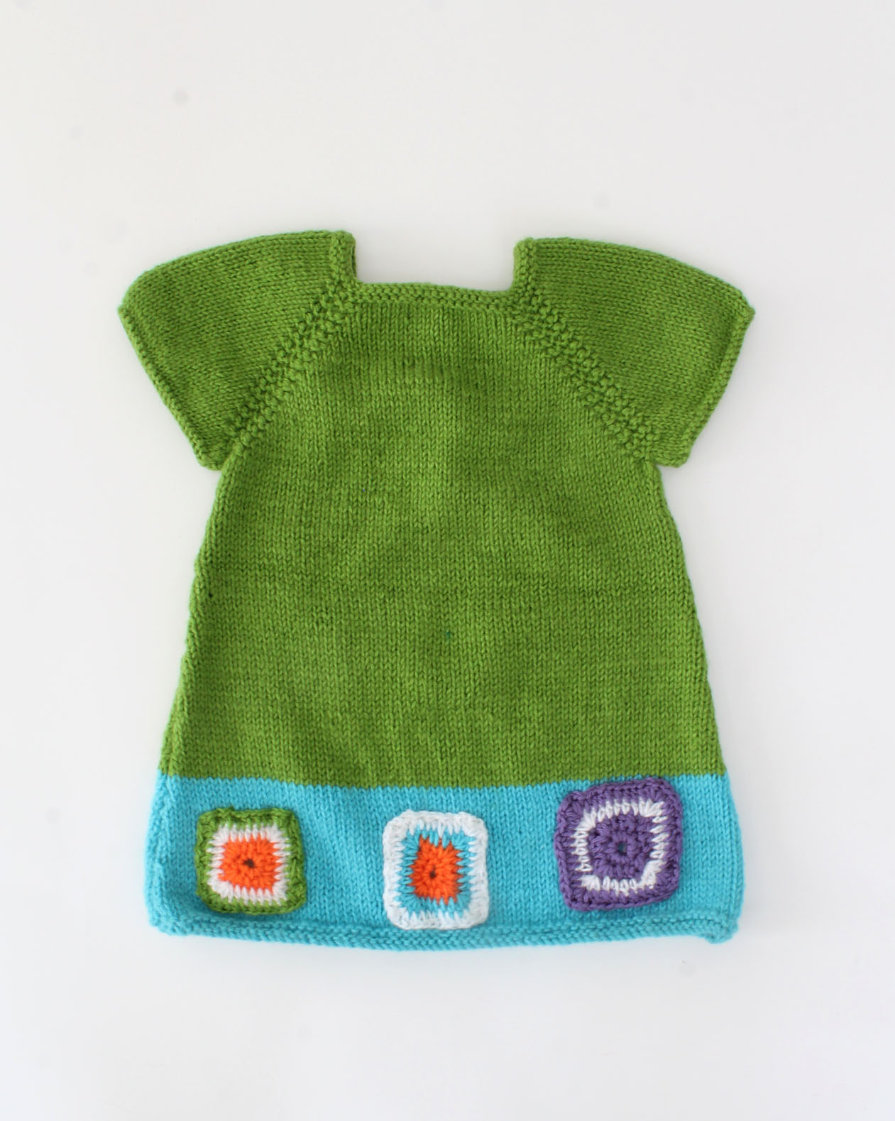 Woonie Handmade Short Sleeves Knitted Geomatrical Design Dress-Green