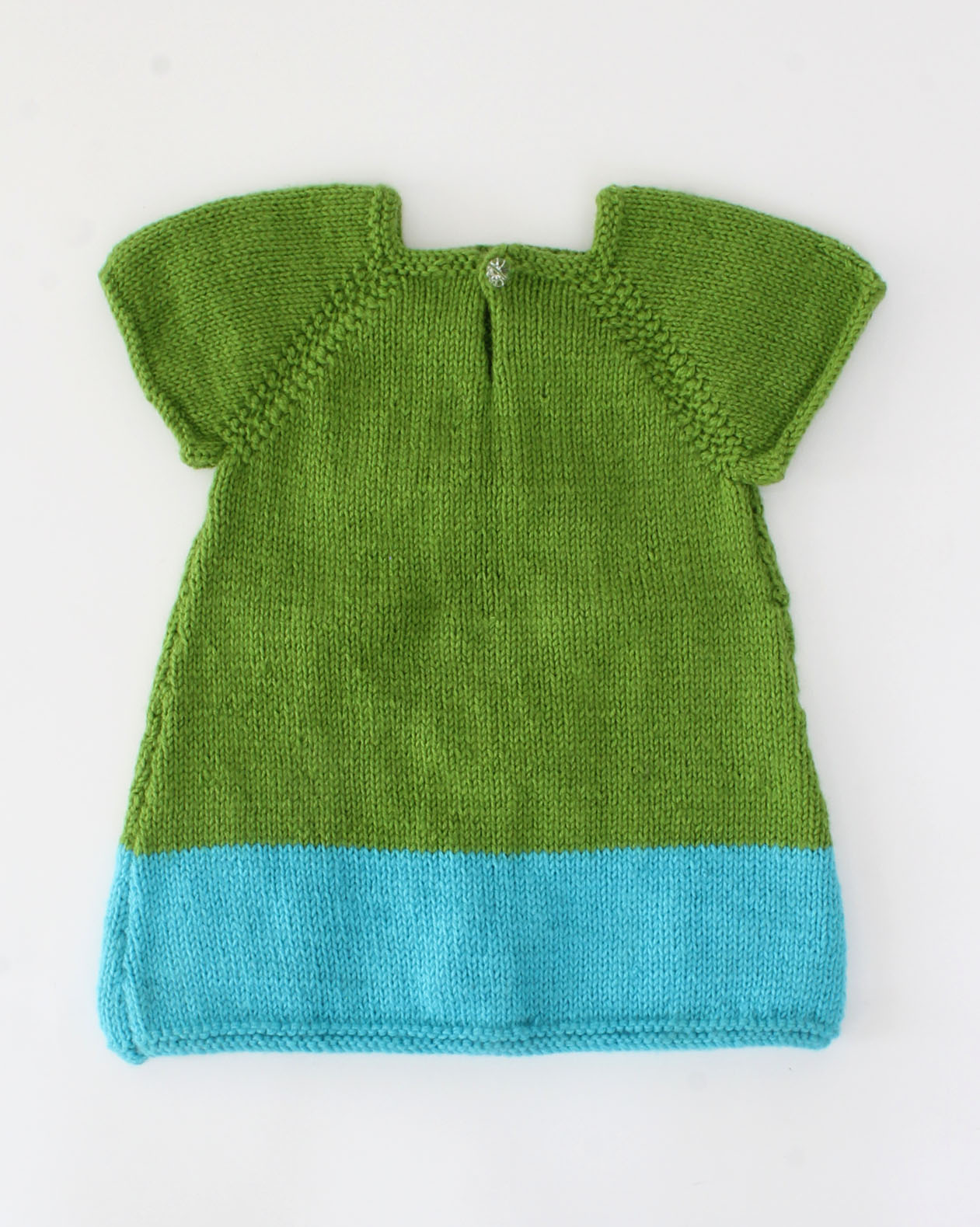 Woonie Handmade Short Sleeves Knitted Geomatrical Design Dress-Green