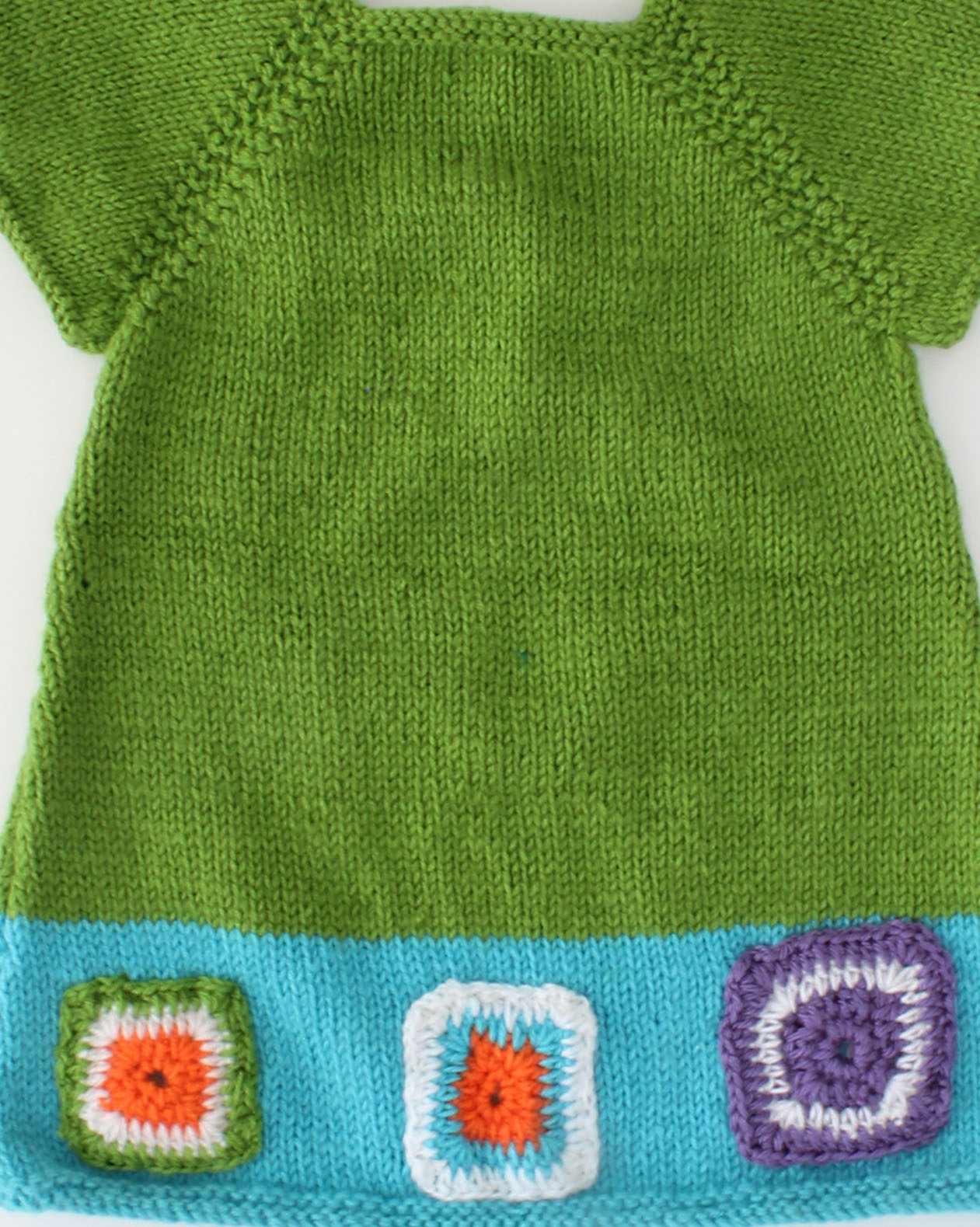 Woonie Handmade Short Sleeves Knitted Geomatrical Design Dress-Green