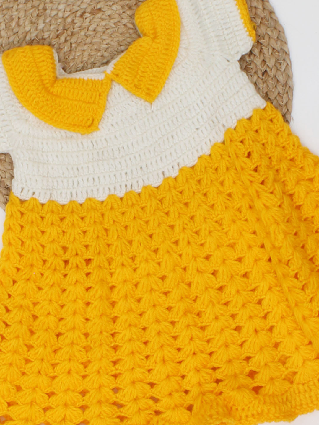 Woonie Handmade Short Sleeves Peter Pan Collar Frock - Yellow